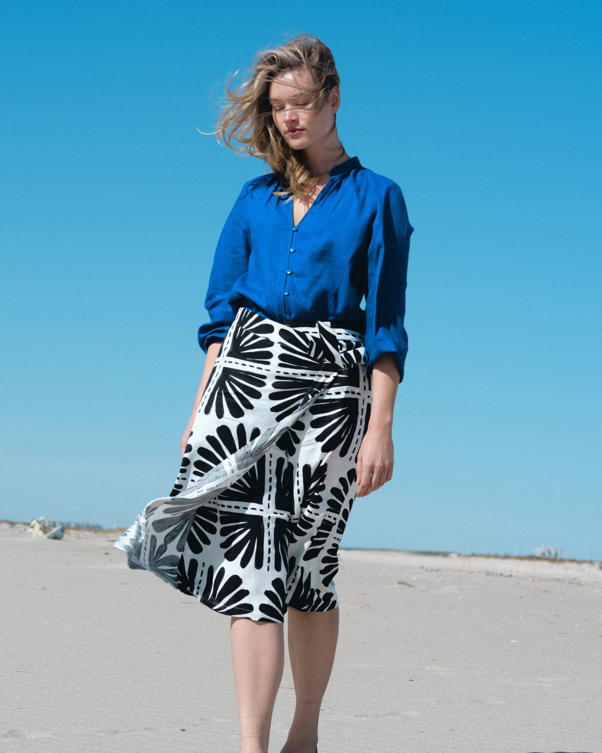 Villa Linen Wrap Culottes - Ink Bloom Print