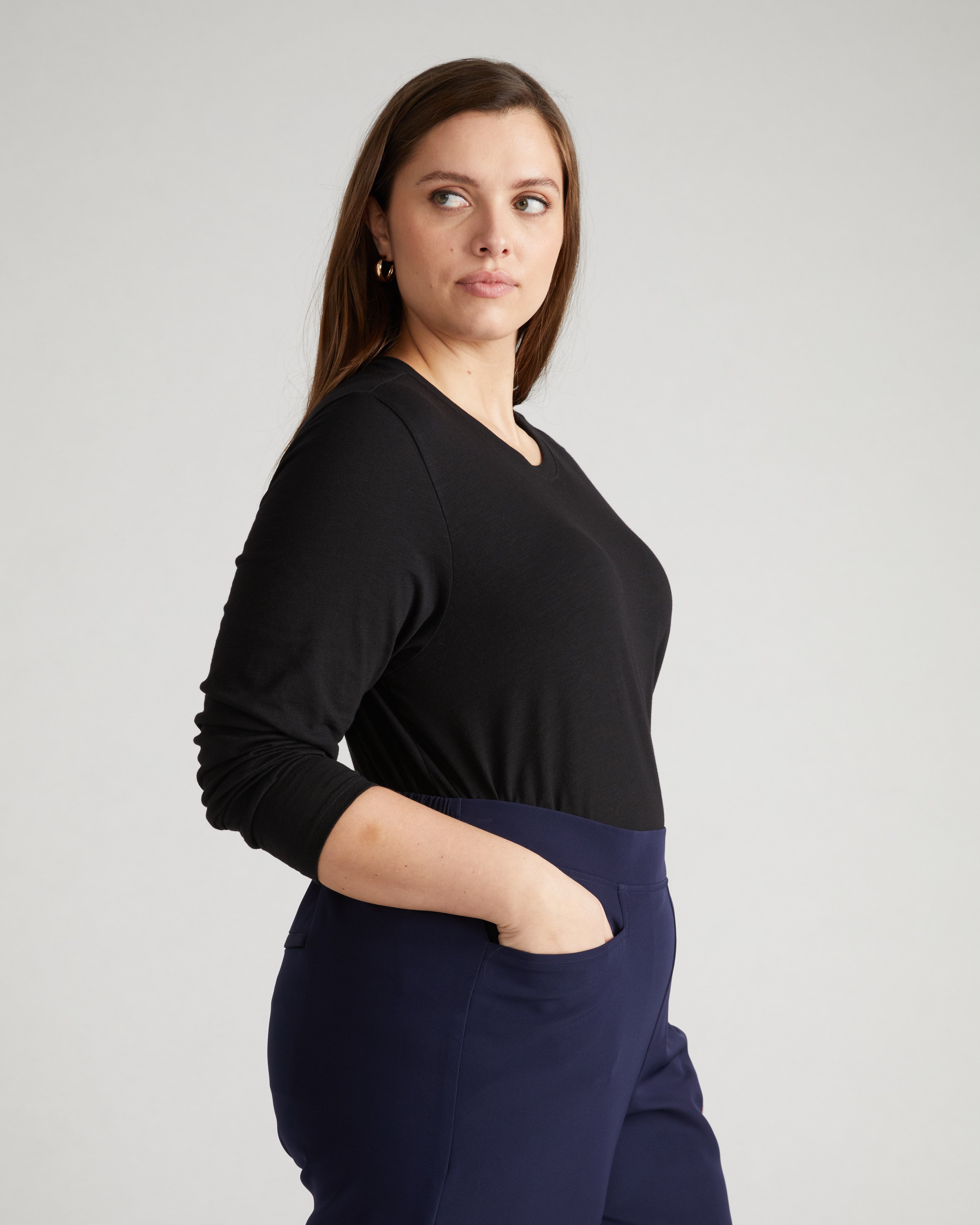 Light-As-Air Long Sleeve Crew Neck Tee - Black