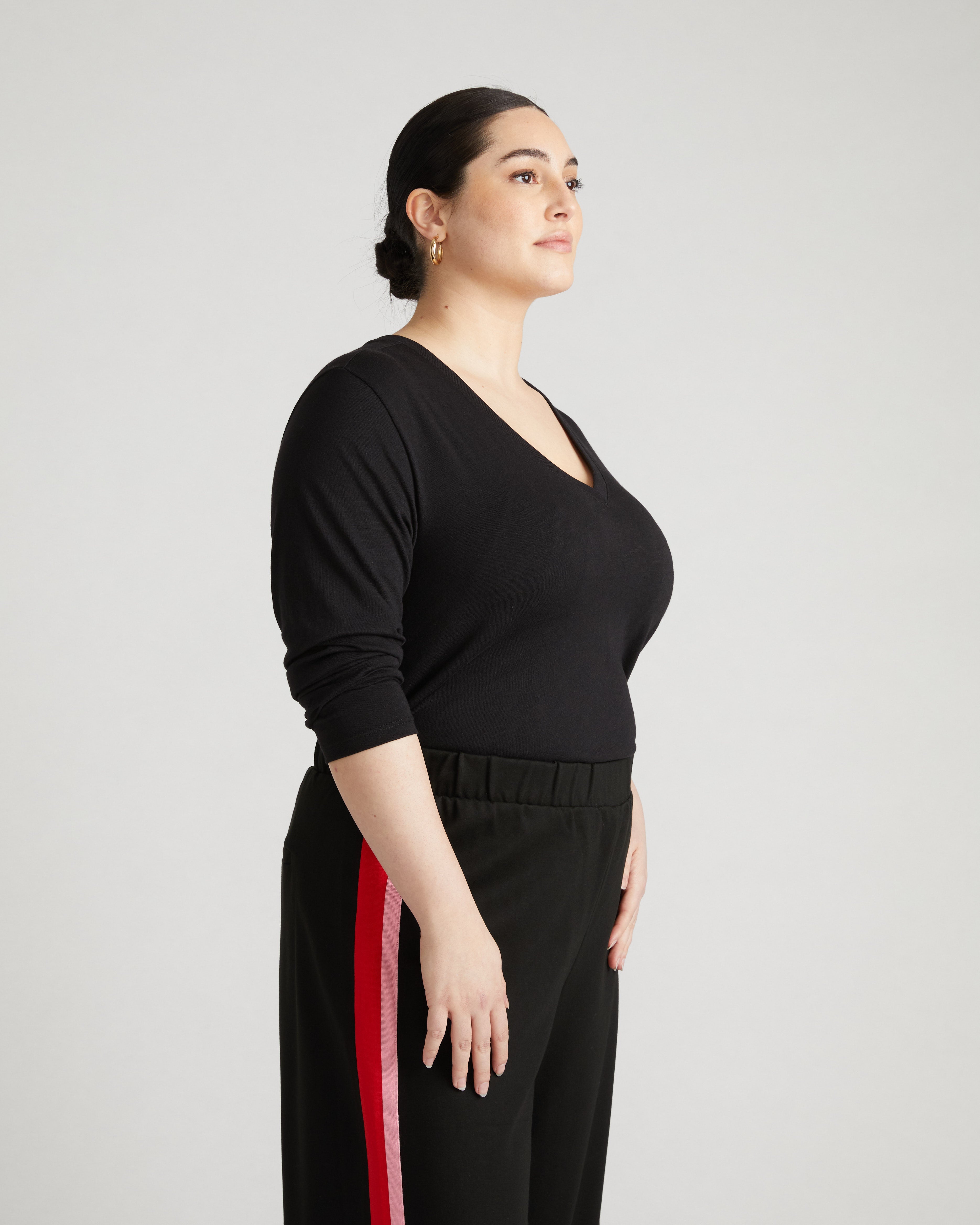 Light-As-Air Long Sleeve V Neck Tee - Black