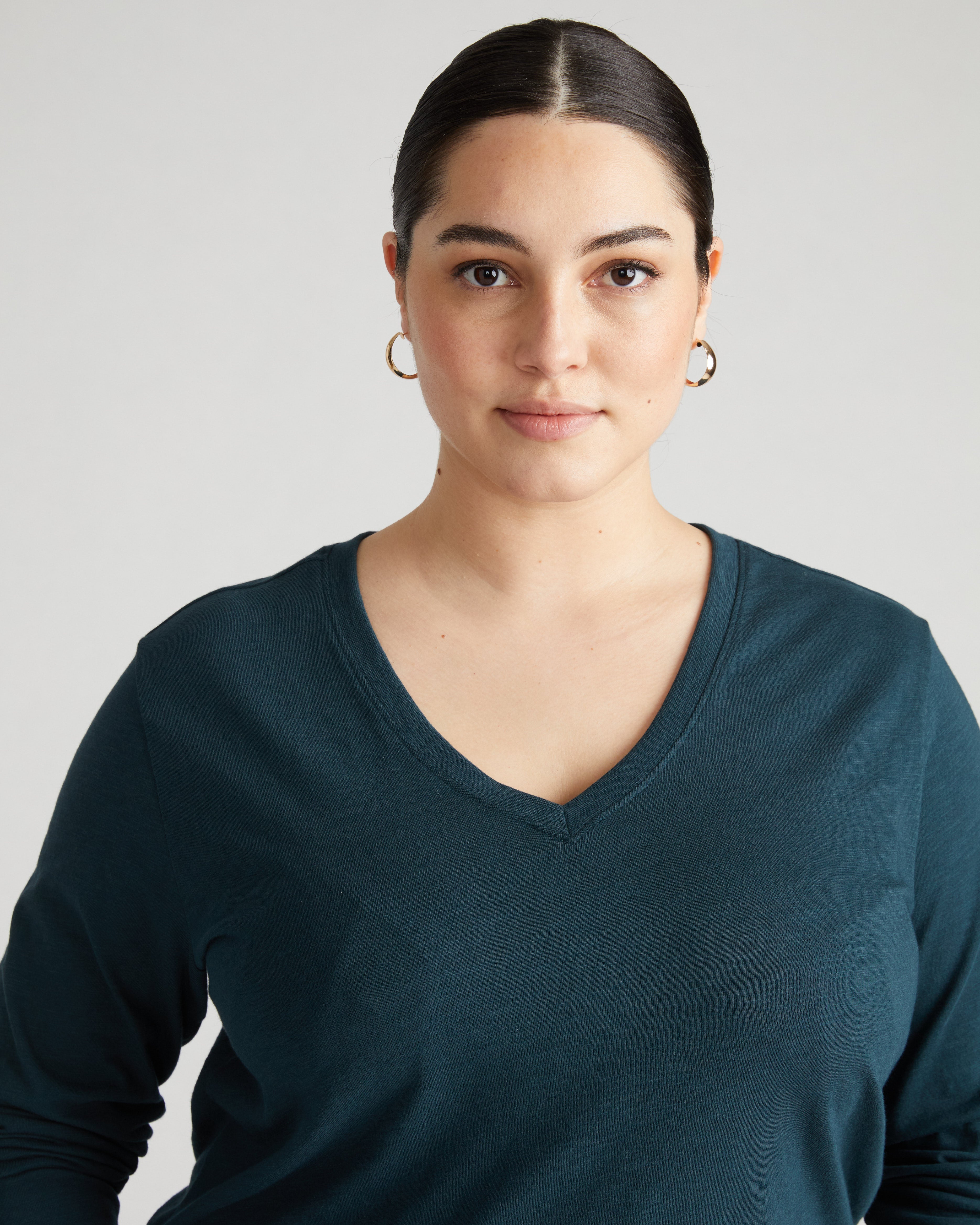 Light-As-Air Long Sleeve V Neck Tee - Deep Sea