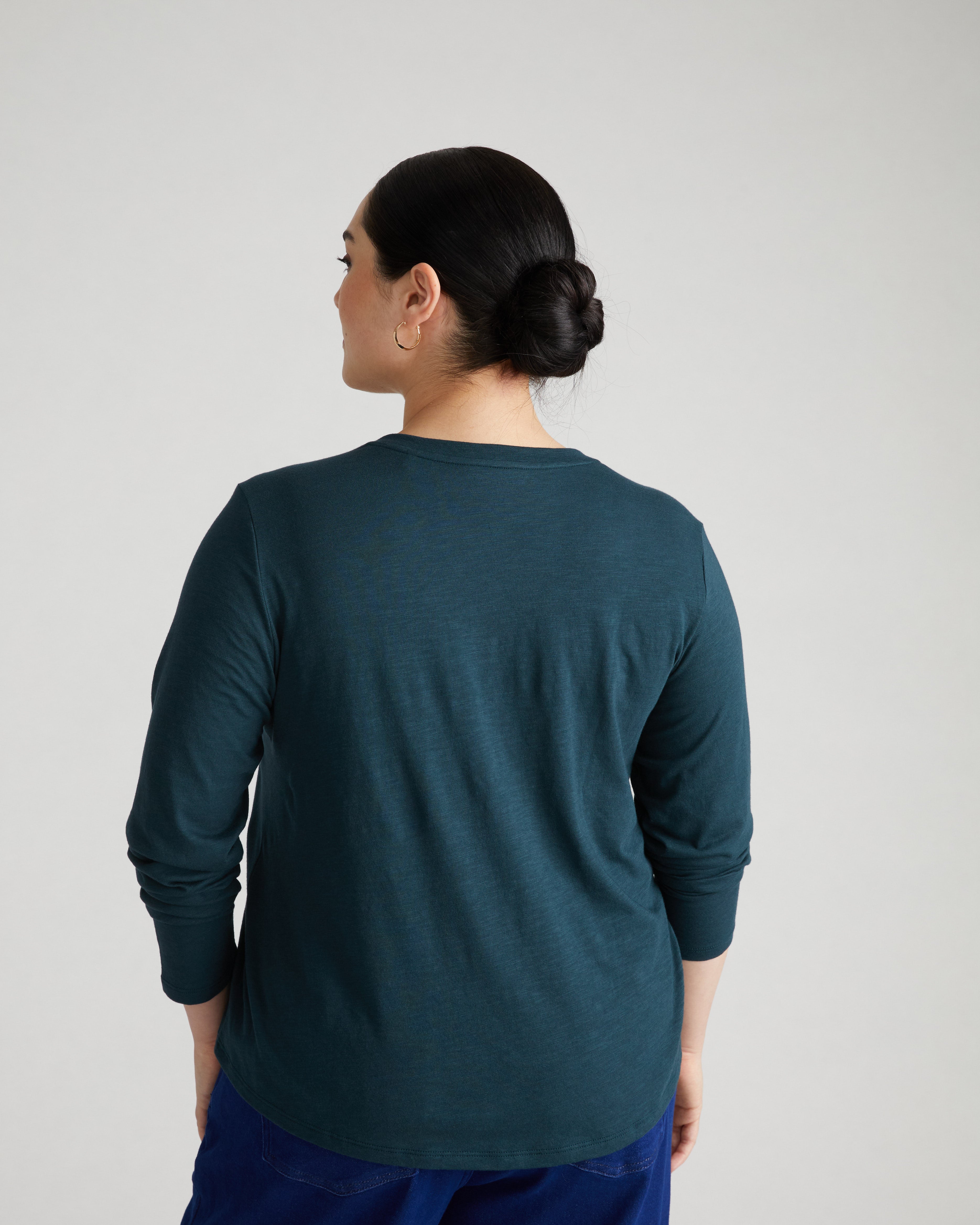 Light-As-Air Long Sleeve V Neck Tee - Deep Sea