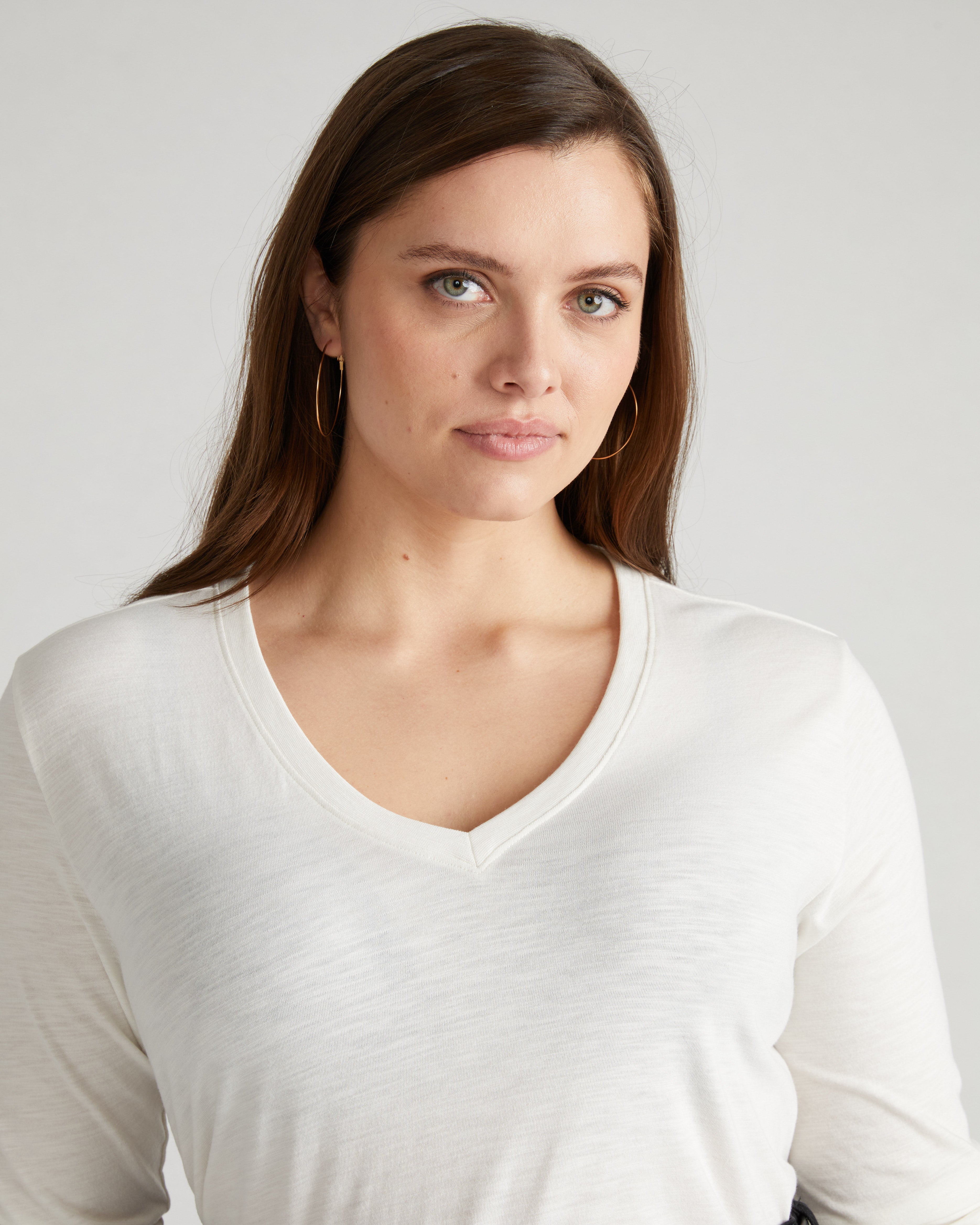 Light-As-Air Long Sleeve V Neck Tee - Vapor