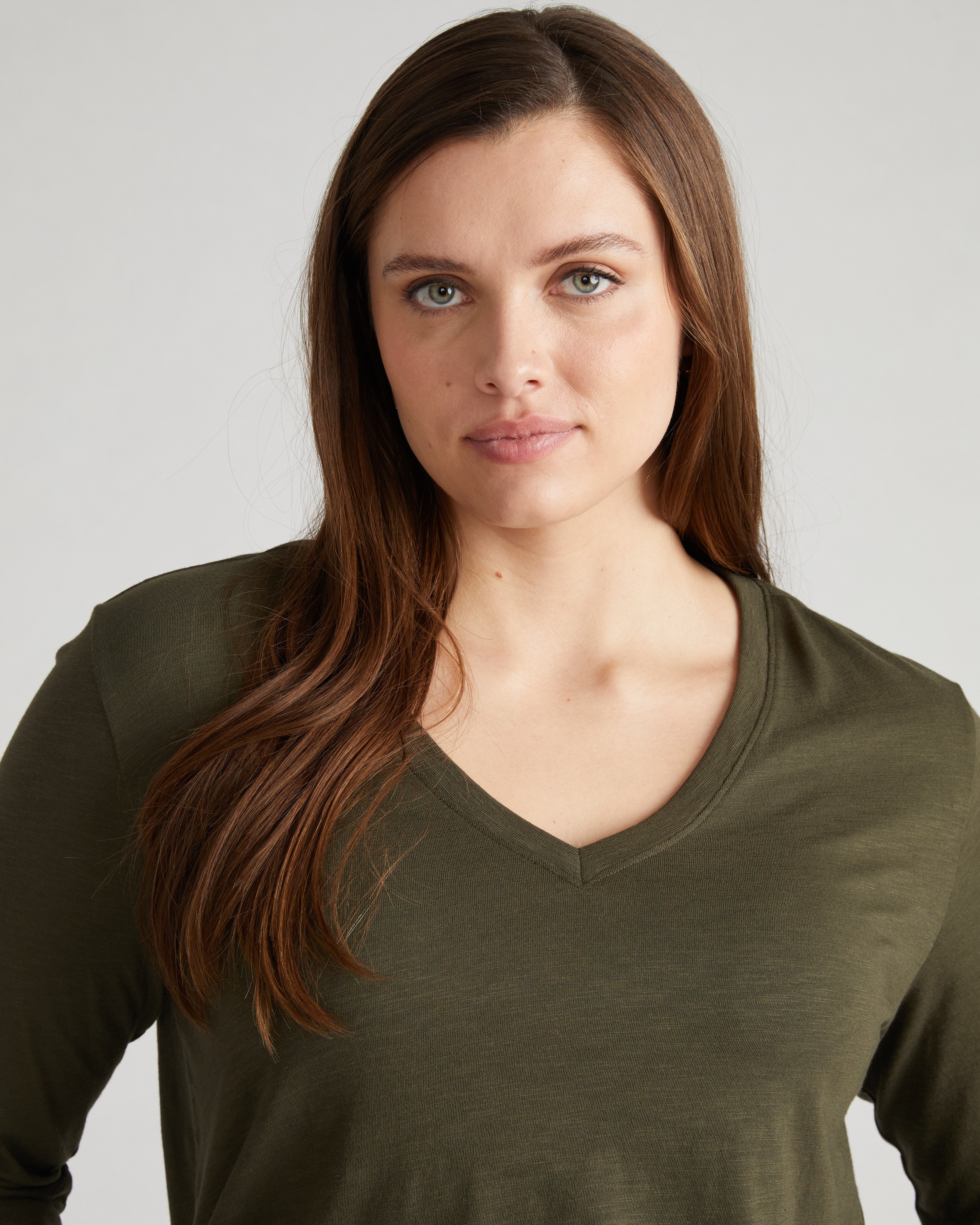 Light-As-Air Long Sleeve V Neck Tee - Nori