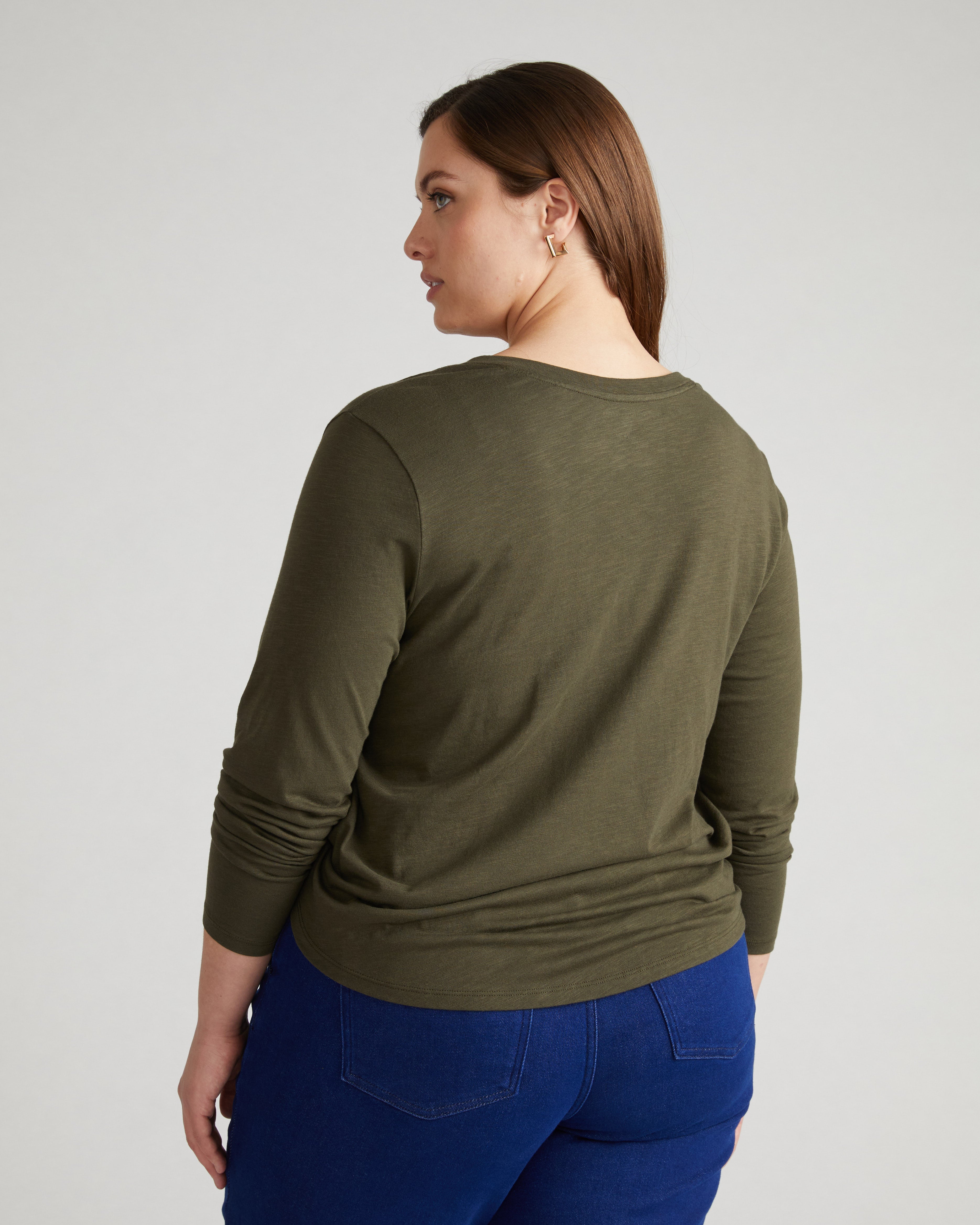 Light-As-Air Long Sleeve V Neck Tee - Nori