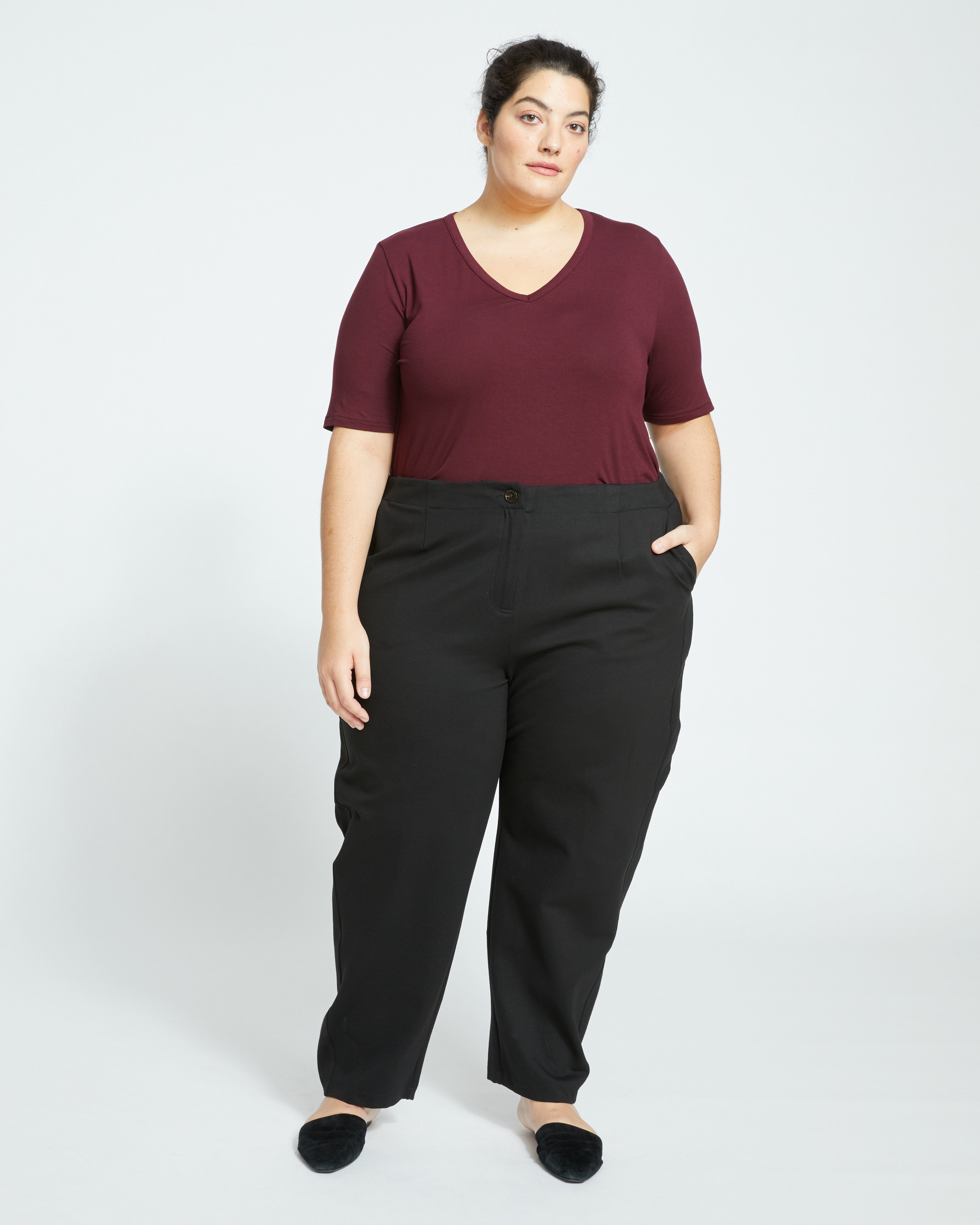 Lily Liquid Jersey V-Neck Stovepipe Tee - Black Cherry
