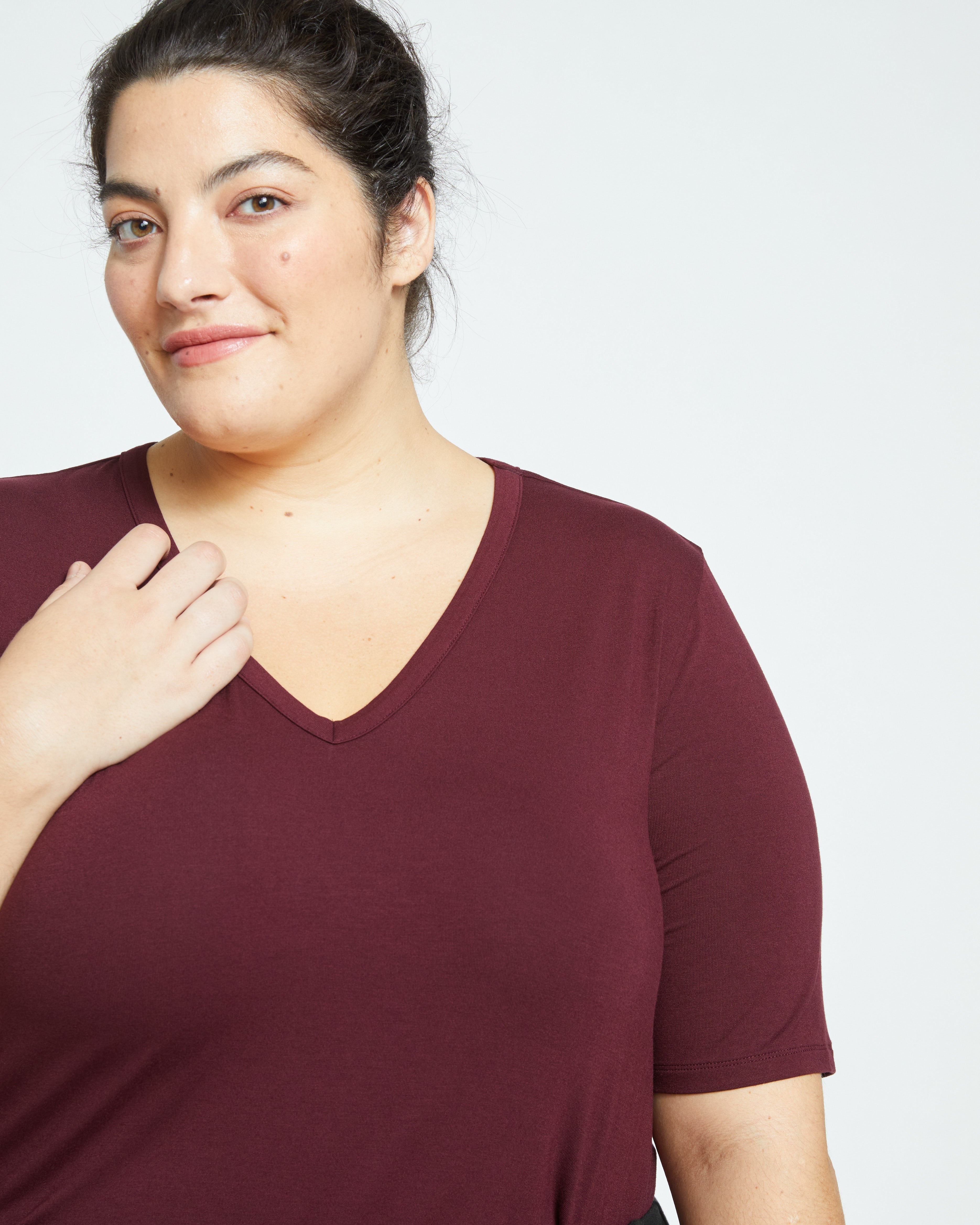 Lily Liquid Jersey V-Neck Stovepipe Tee - Black Cherry