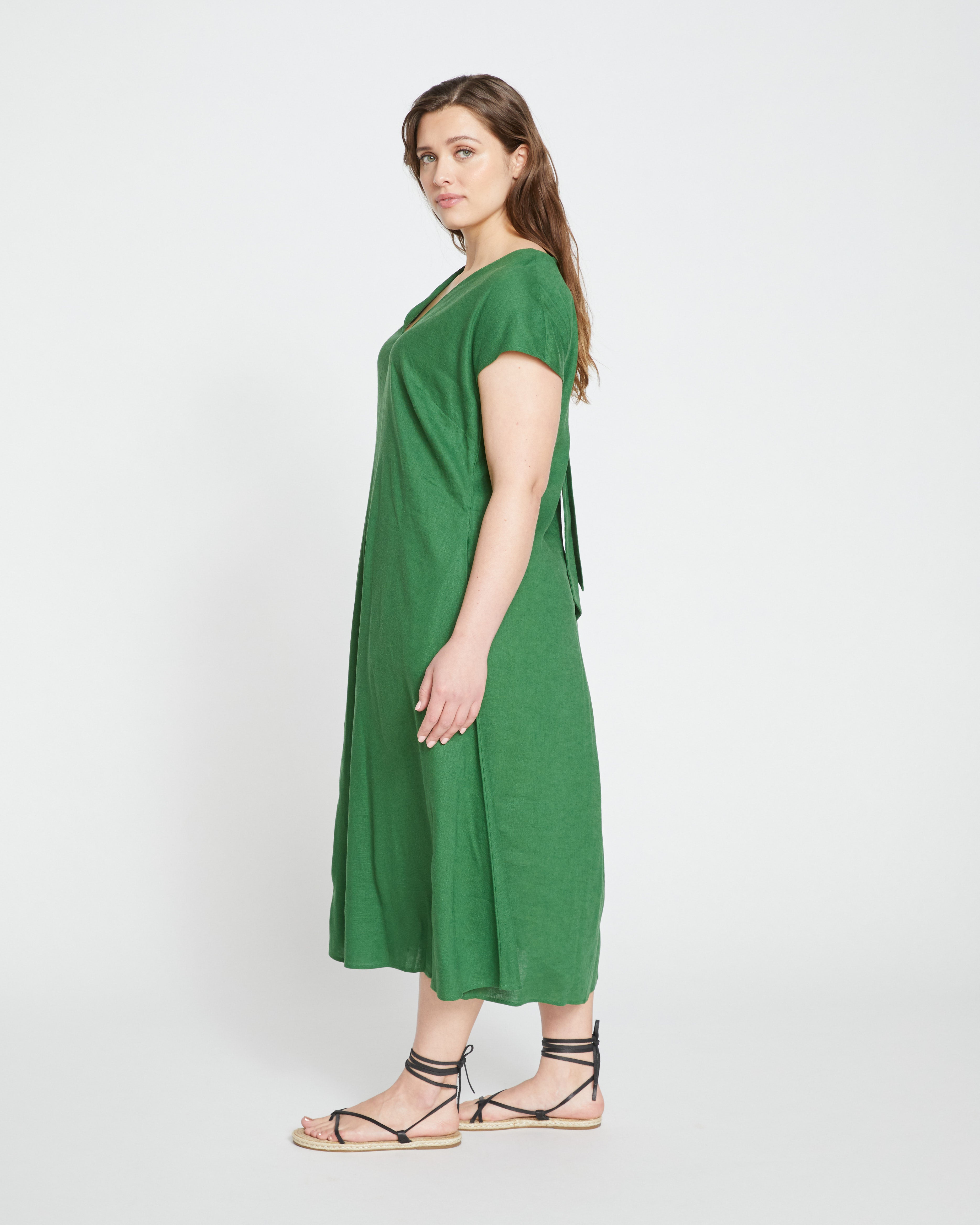 Louvre Bow Back Linen Dress - Jardin