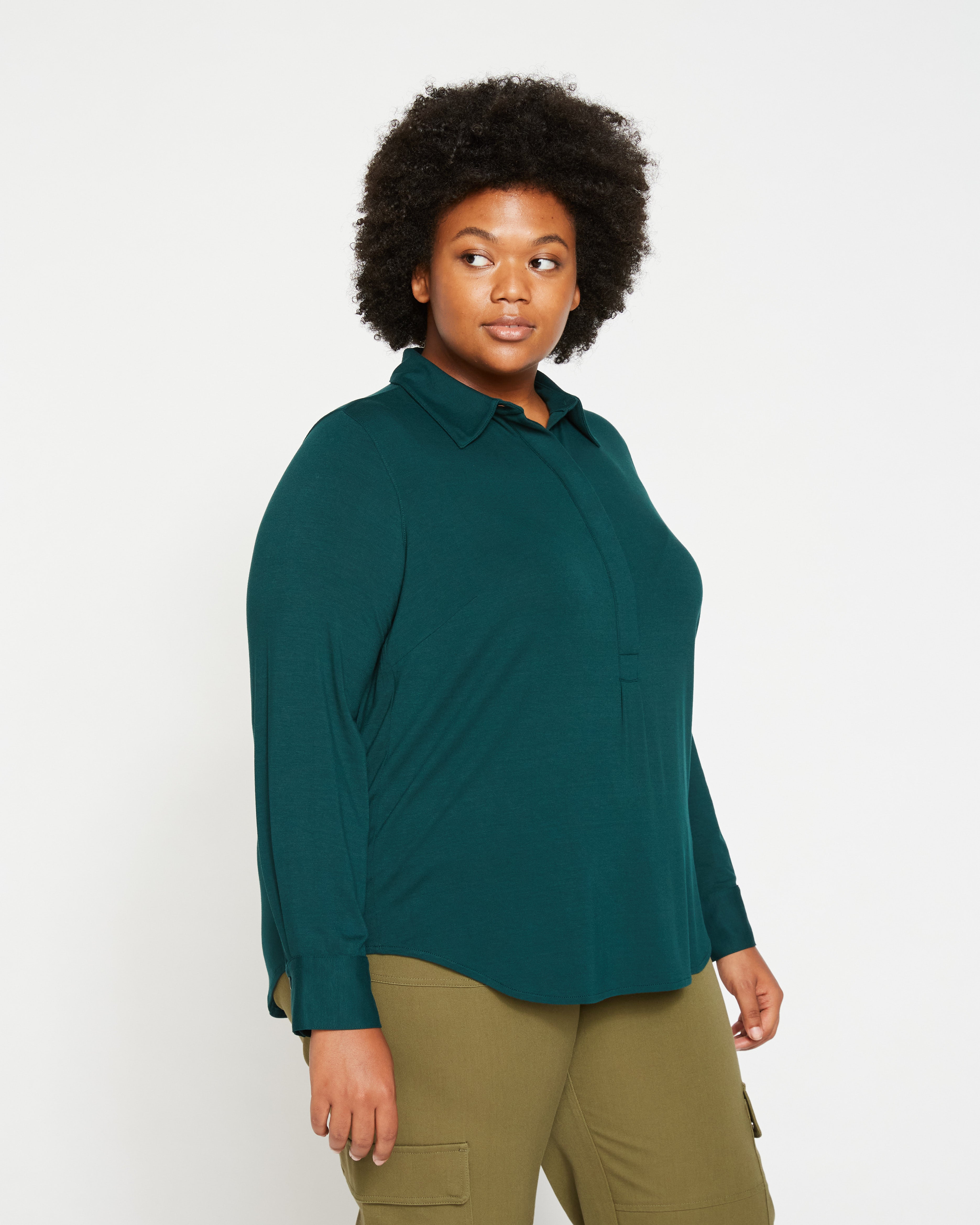 Elbe Popover Liquid Jersey Shirt Classic Fit - Forest Green