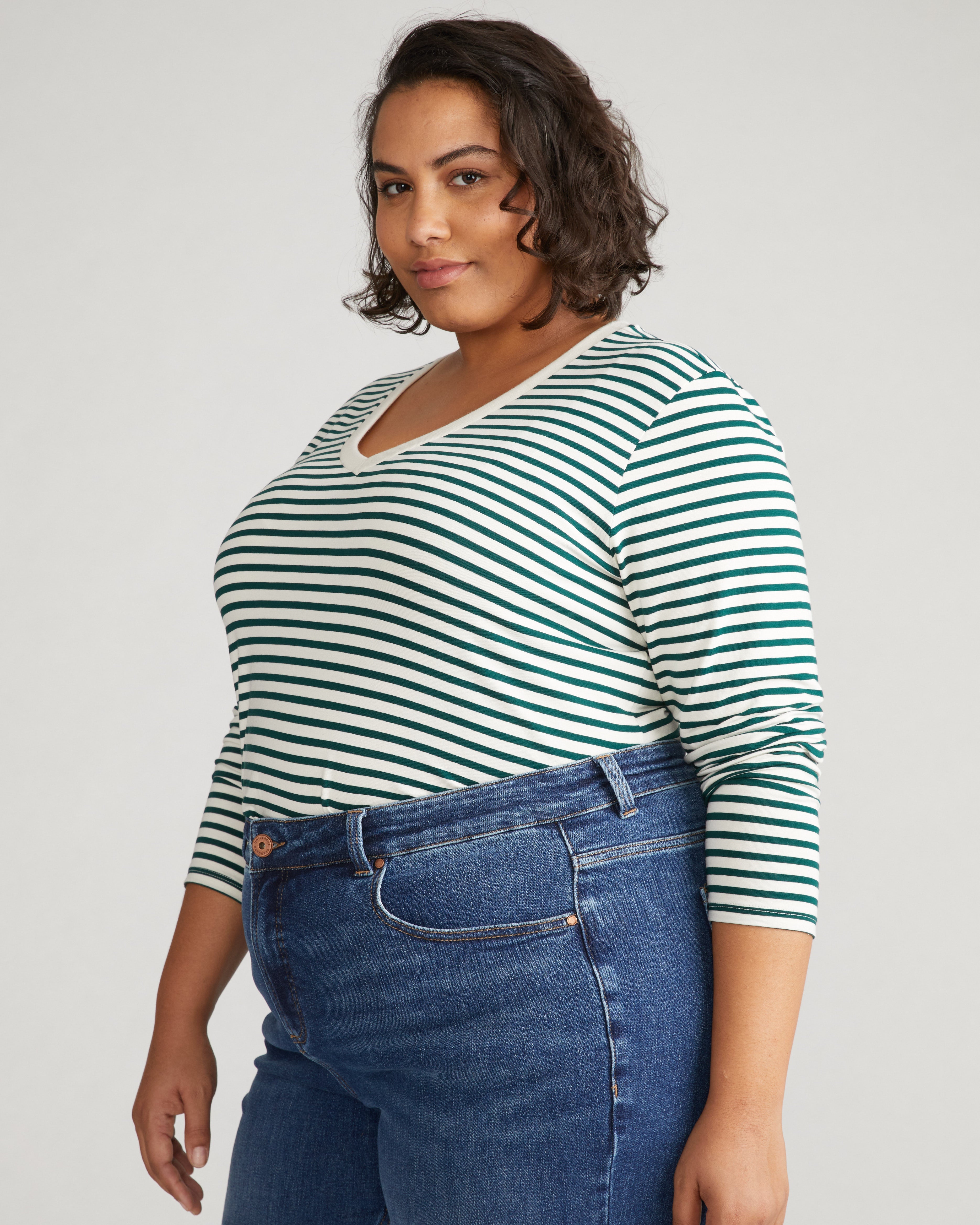 Long Sleeve V Rex - Bone/Botanic Stripe