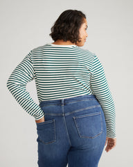 Long Sleeve V Rex - Bone/Botanic Stripe