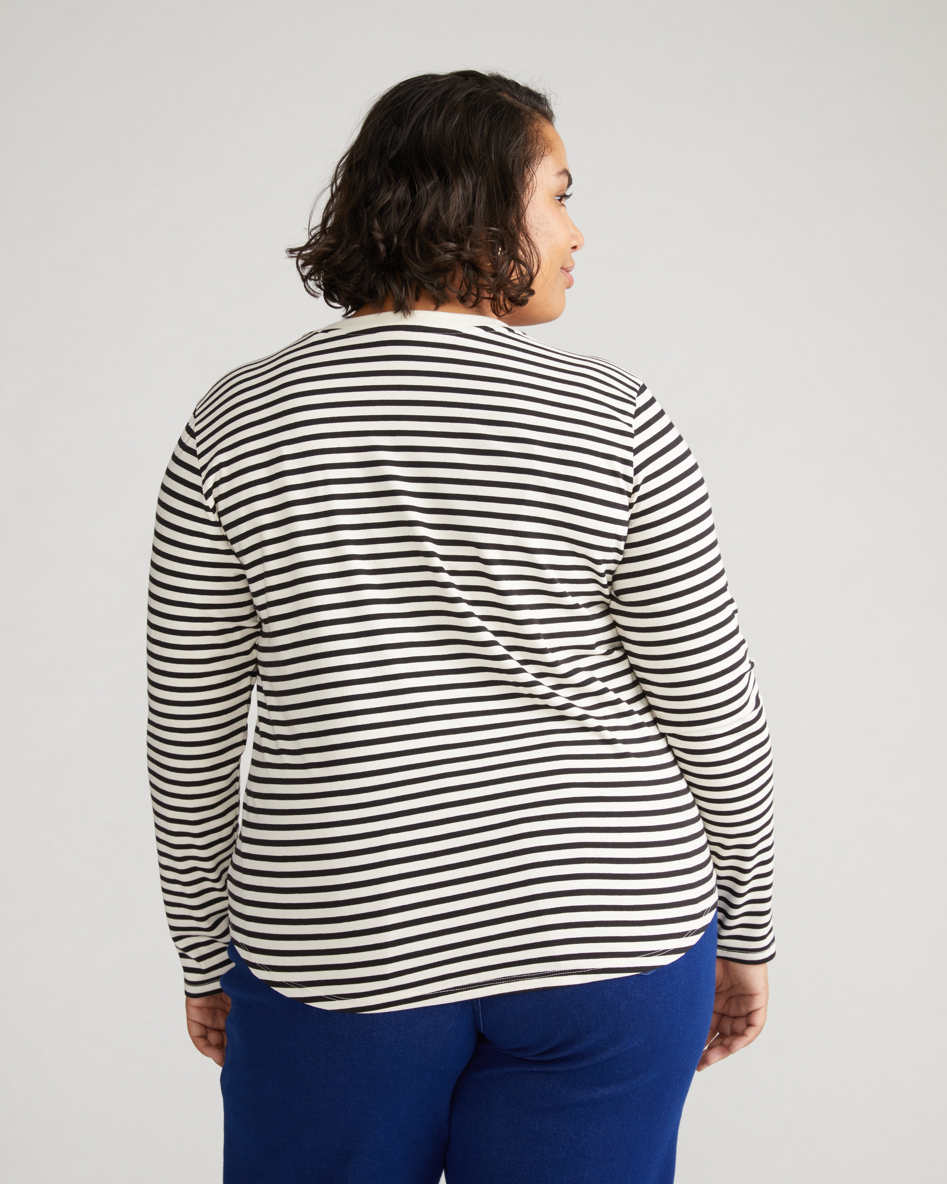 Long Sleeve V Rex - Ecru/Black Stripe