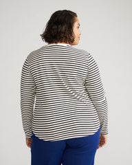 Long Sleeve V Rex - Ecru/Black Stripe