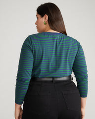 Long Sleeve V Rex - Cenote/Jardin Stripe