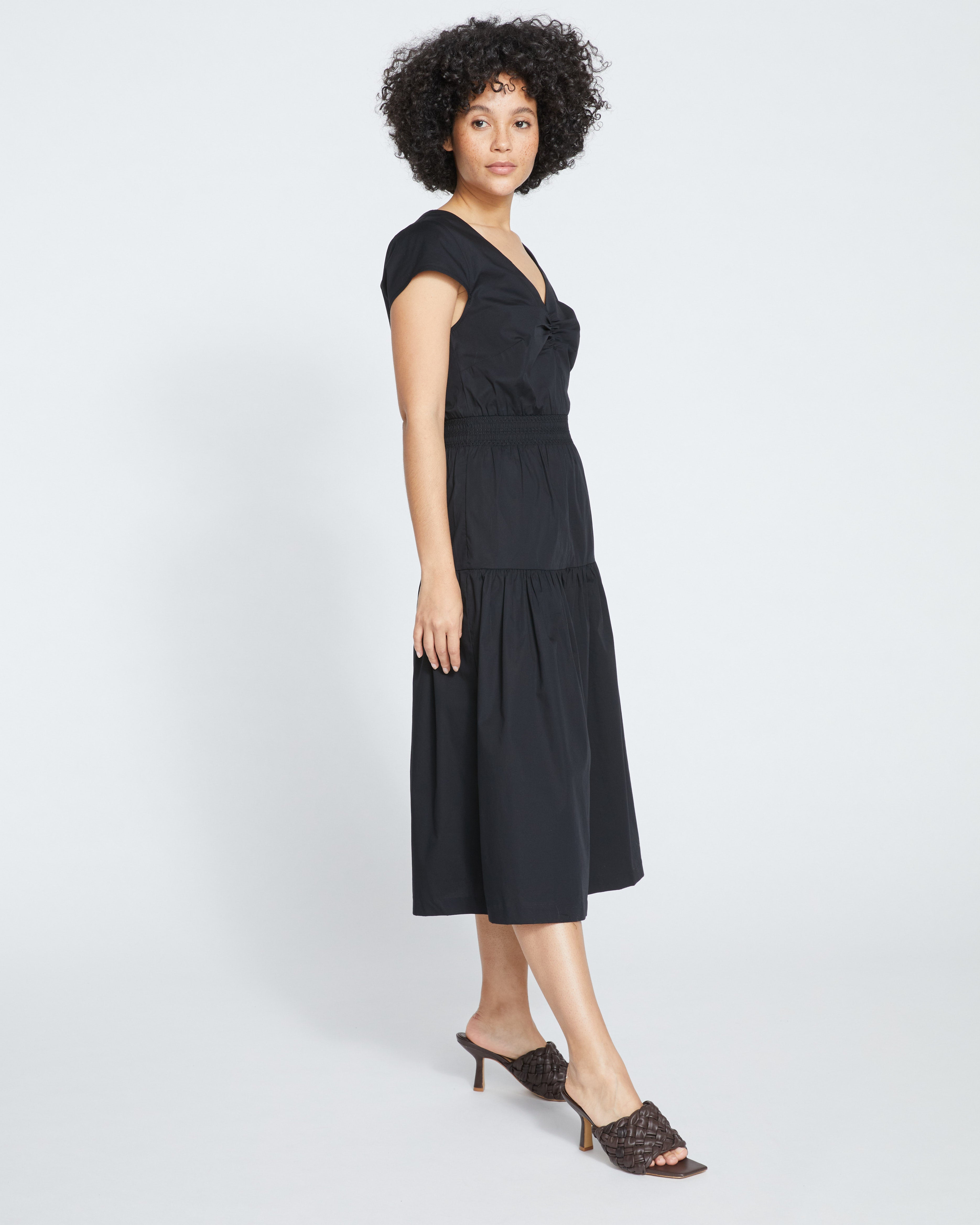 Ambroeus Smocked Poplin Dress - Black