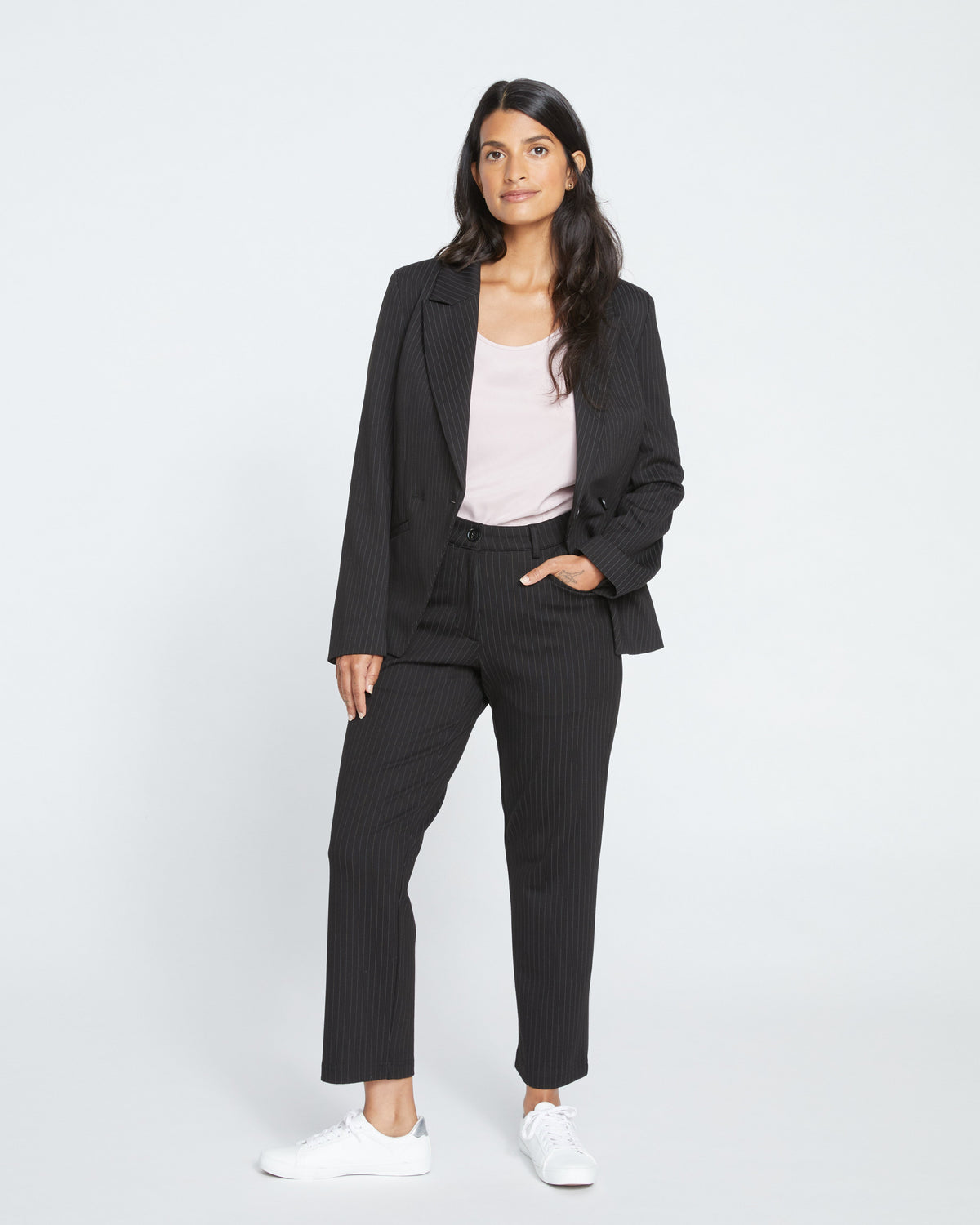 Cigarette Ponte Pants - Slate Pinstripe