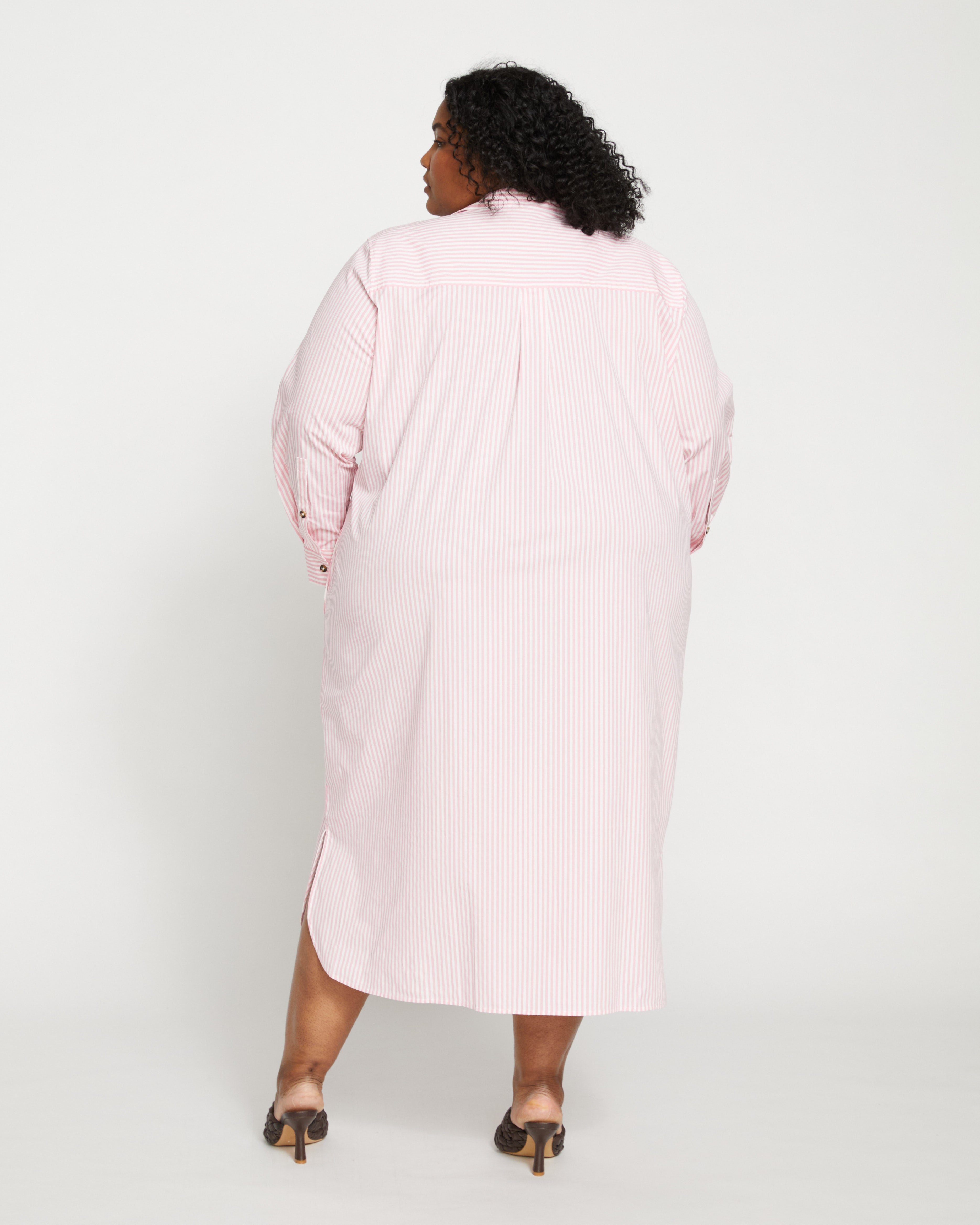 Odeon Stretch Poplin Shirtdress - Pink/White Stripe