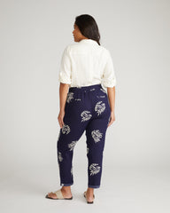 Sayville Linen Drawstring Pant - Beachgrass Print in Navy