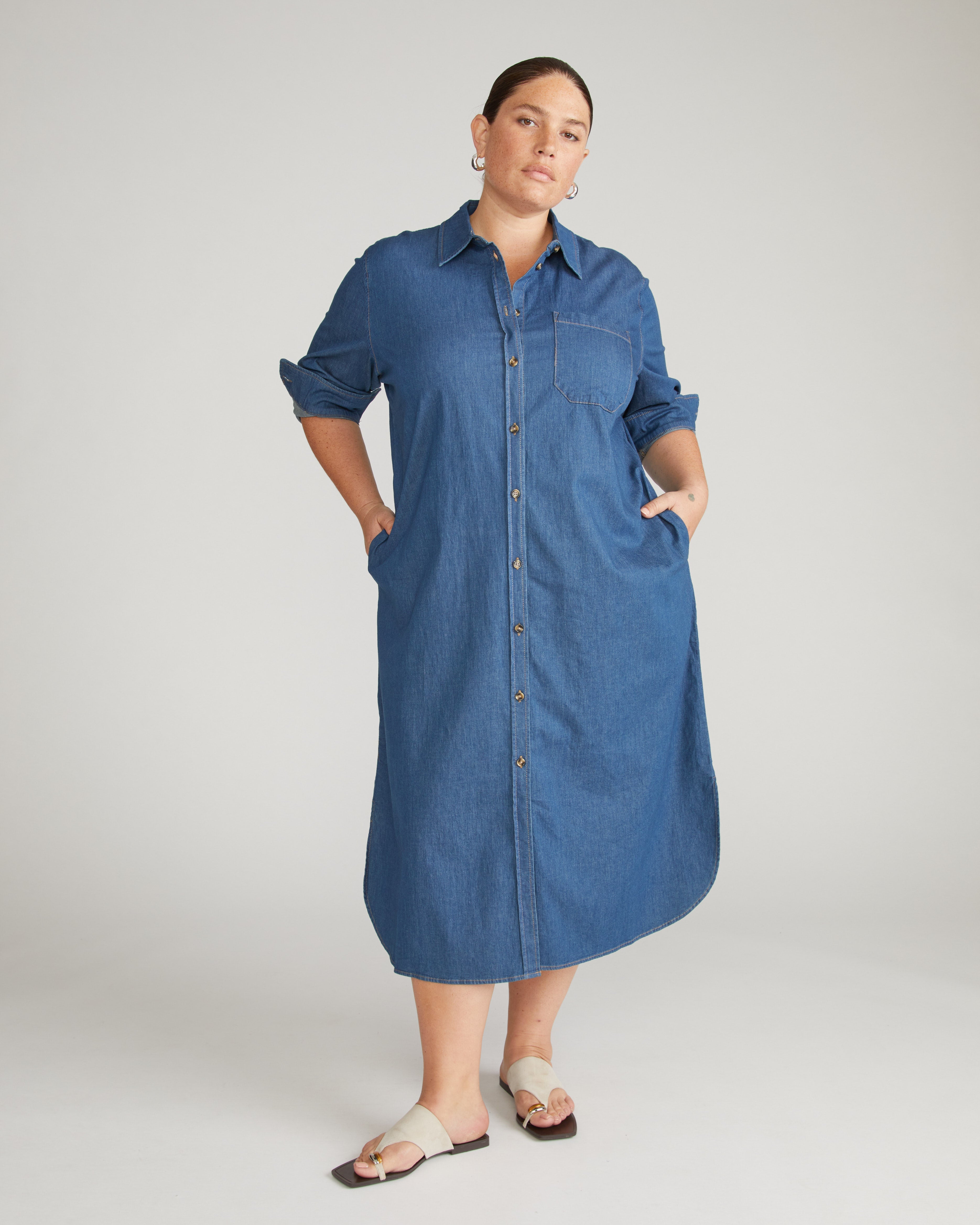 Odeon Stretch Cotton Chambray Shirtdress - Orion Blue