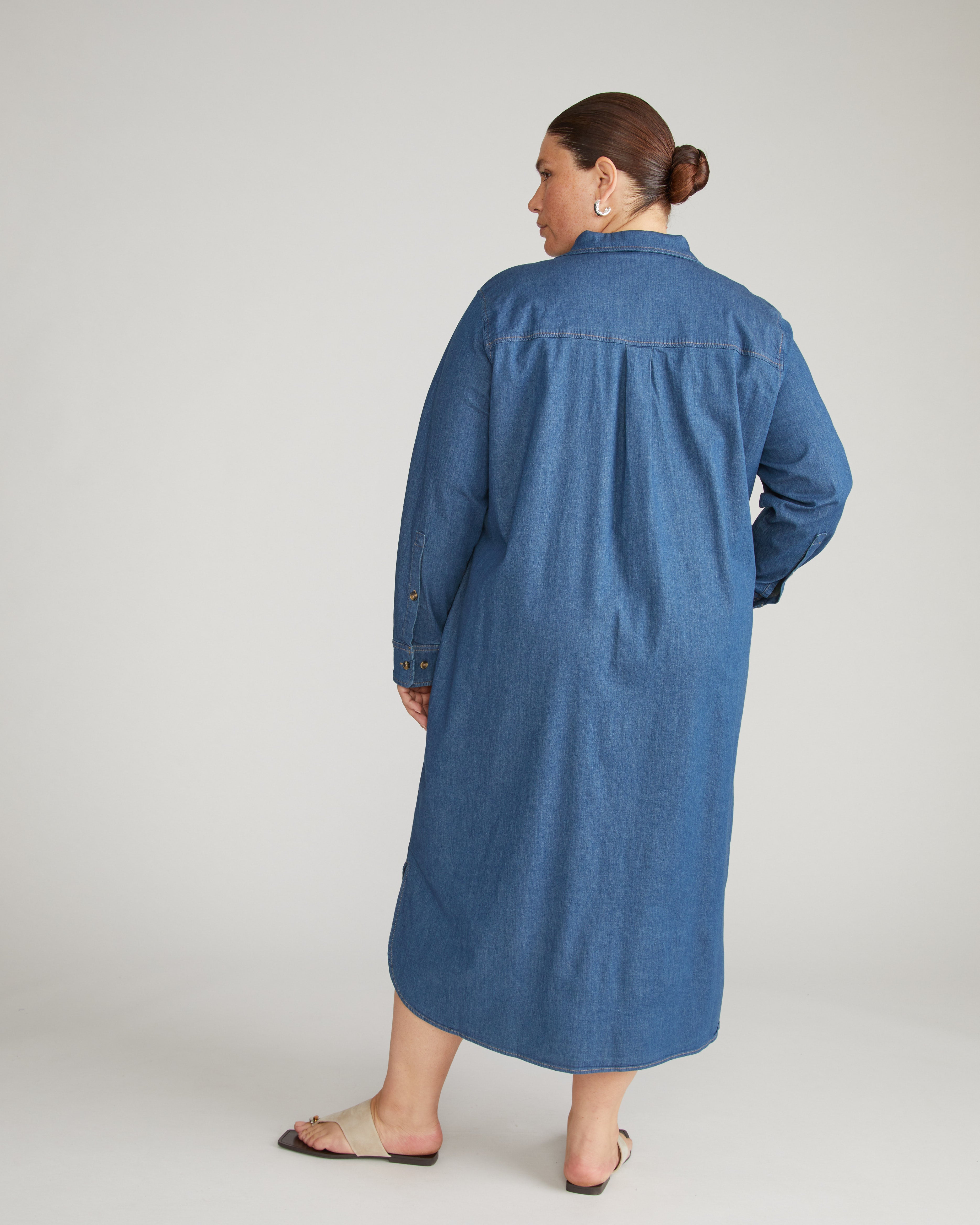 Odeon Stretch Cotton Chambray Shirtdress - Orion Blue