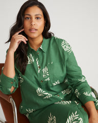 Odeon Linen Shirtdress - Beachgrass Print in Green
