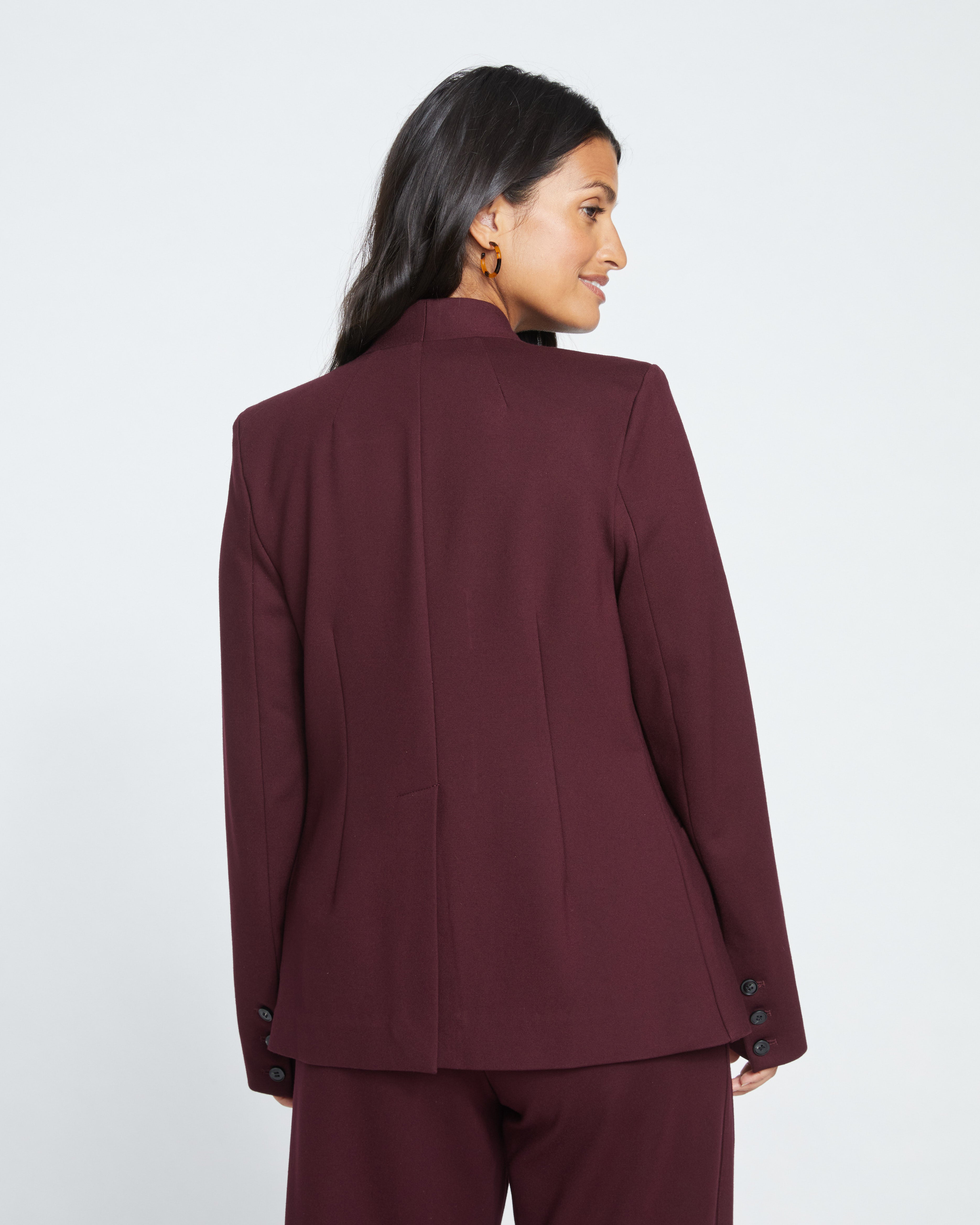 Lennox Collarless Ponte Blazer - Black Cherry