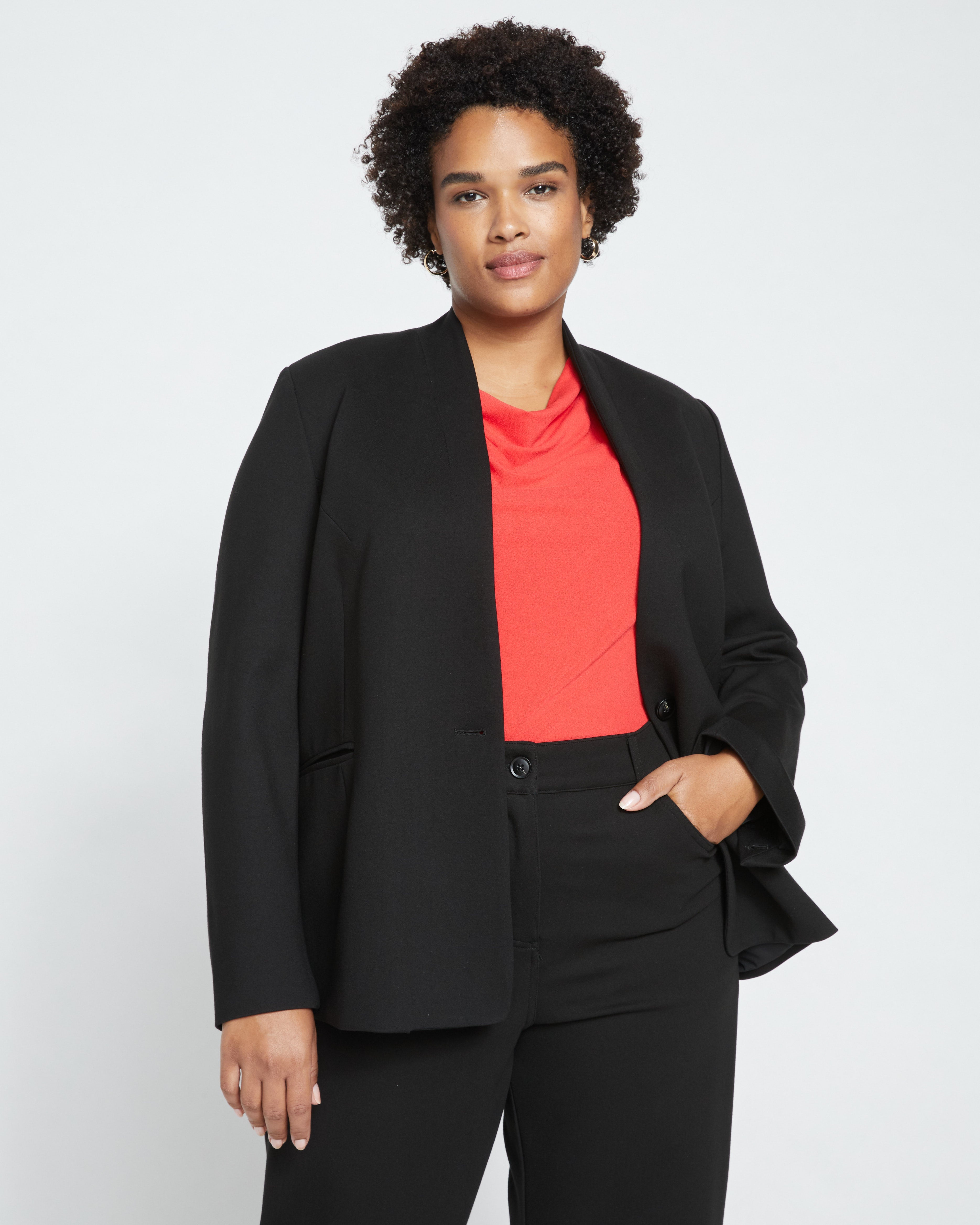 Lennox Collarless Ponte Blazer - Black
