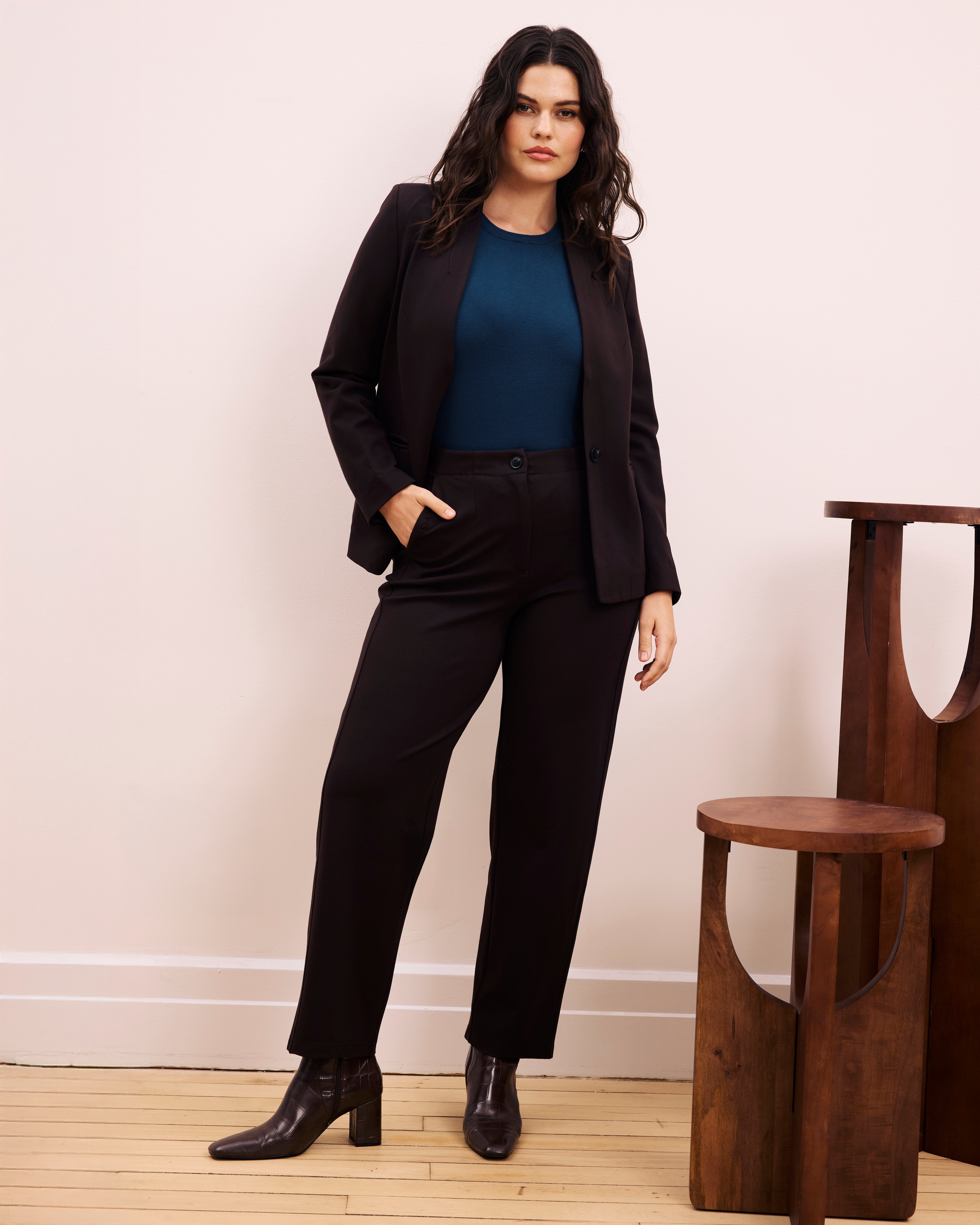 Lennox Collarless Ponte Blazer - Espresso