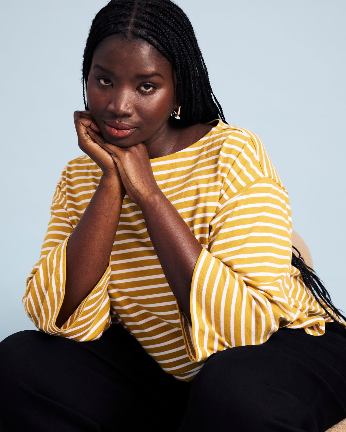 Montauk Breton Stripe Bell Sleeve Top - Mustard/Cream Stripe