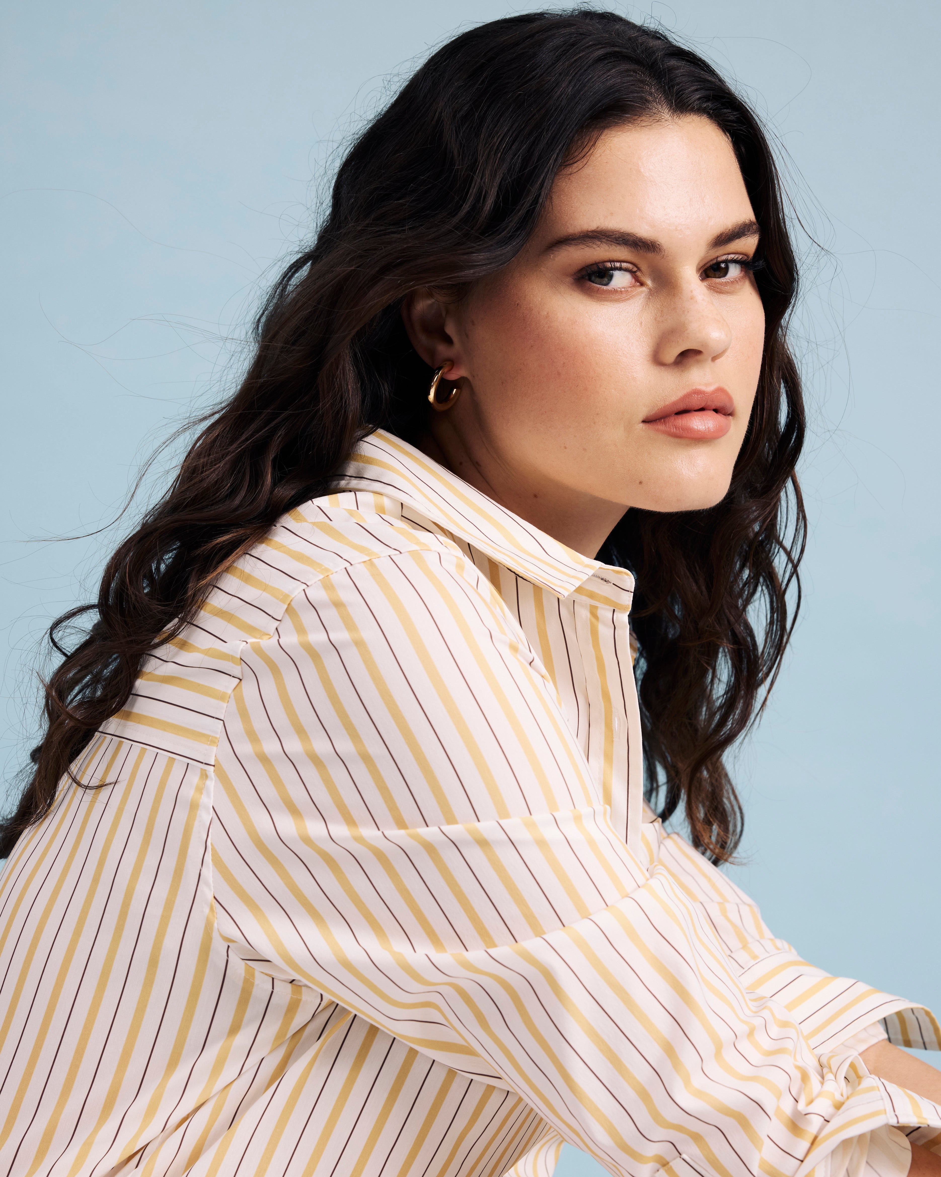 Odeon Stretch Poplin Shirtdress - Yellow Multi Stripe