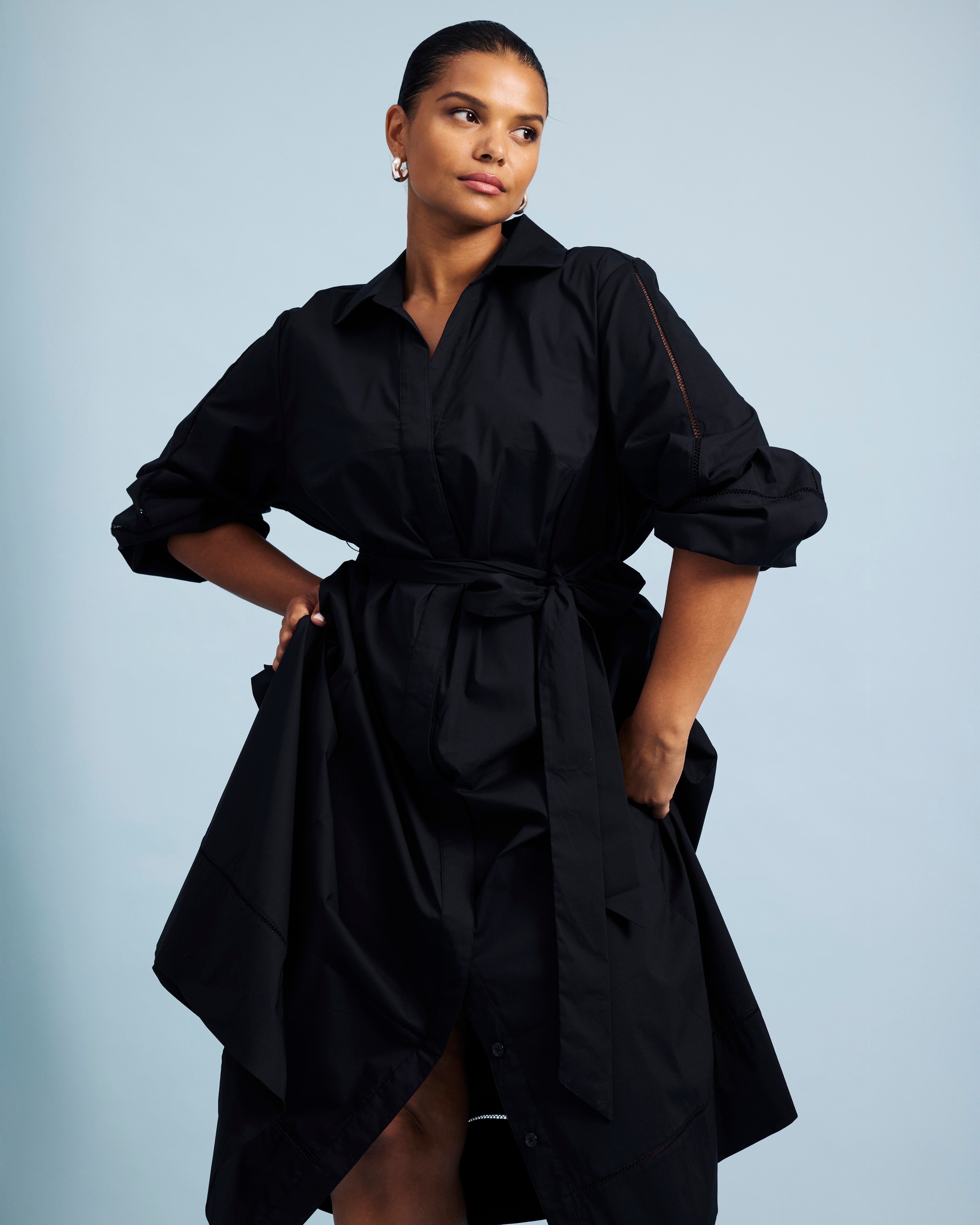 Yuli Stretch Poplin Shirtdress - Black