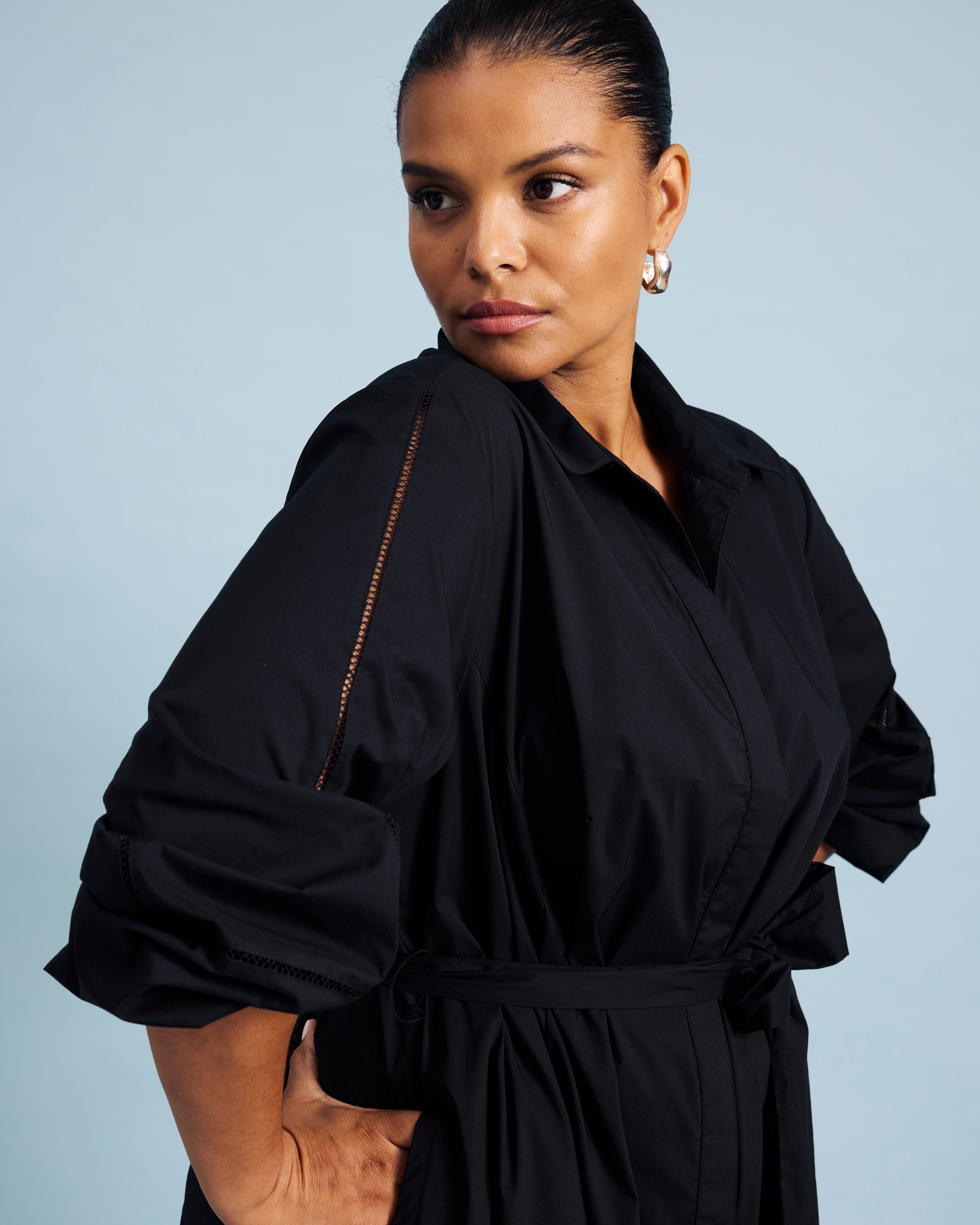Yuli Stretch Poplin Shirtdress - Black