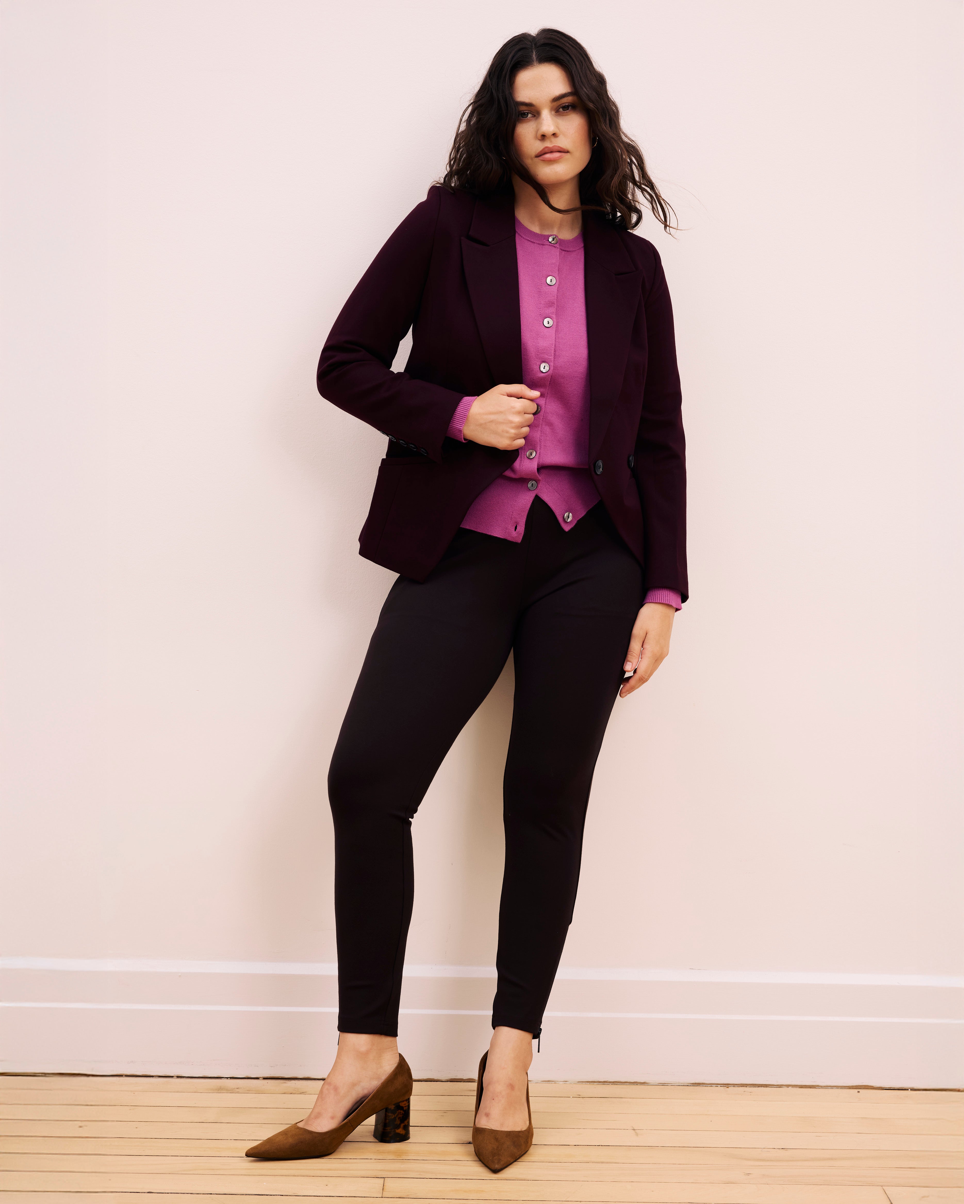 Bianca Double Breasted Ponte Blazer - Black Cherry