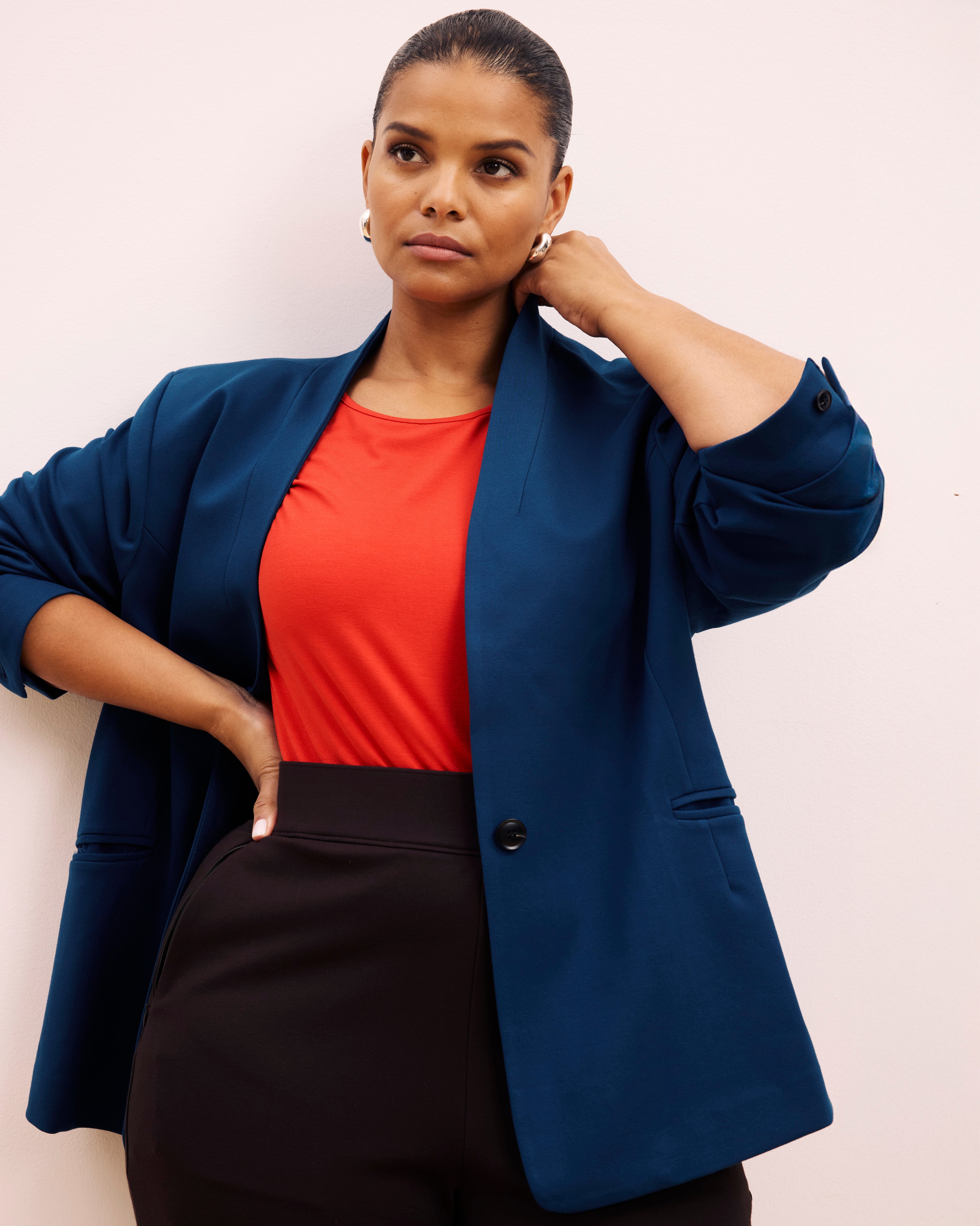 Lennox Collarless Ponte Blazer - Deep Teal