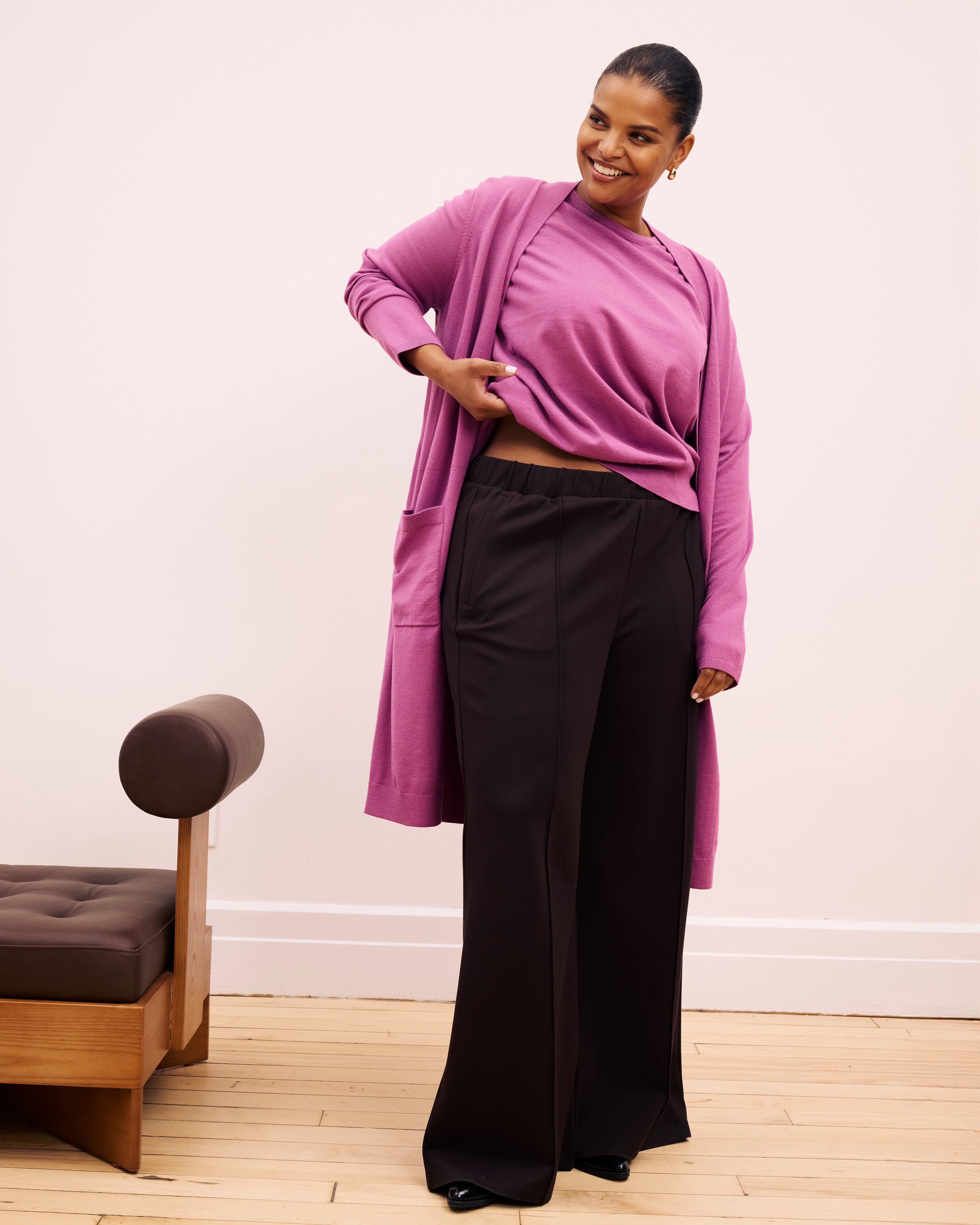 Pam Pintuck Wide Leg Ponte Pants - Espresso