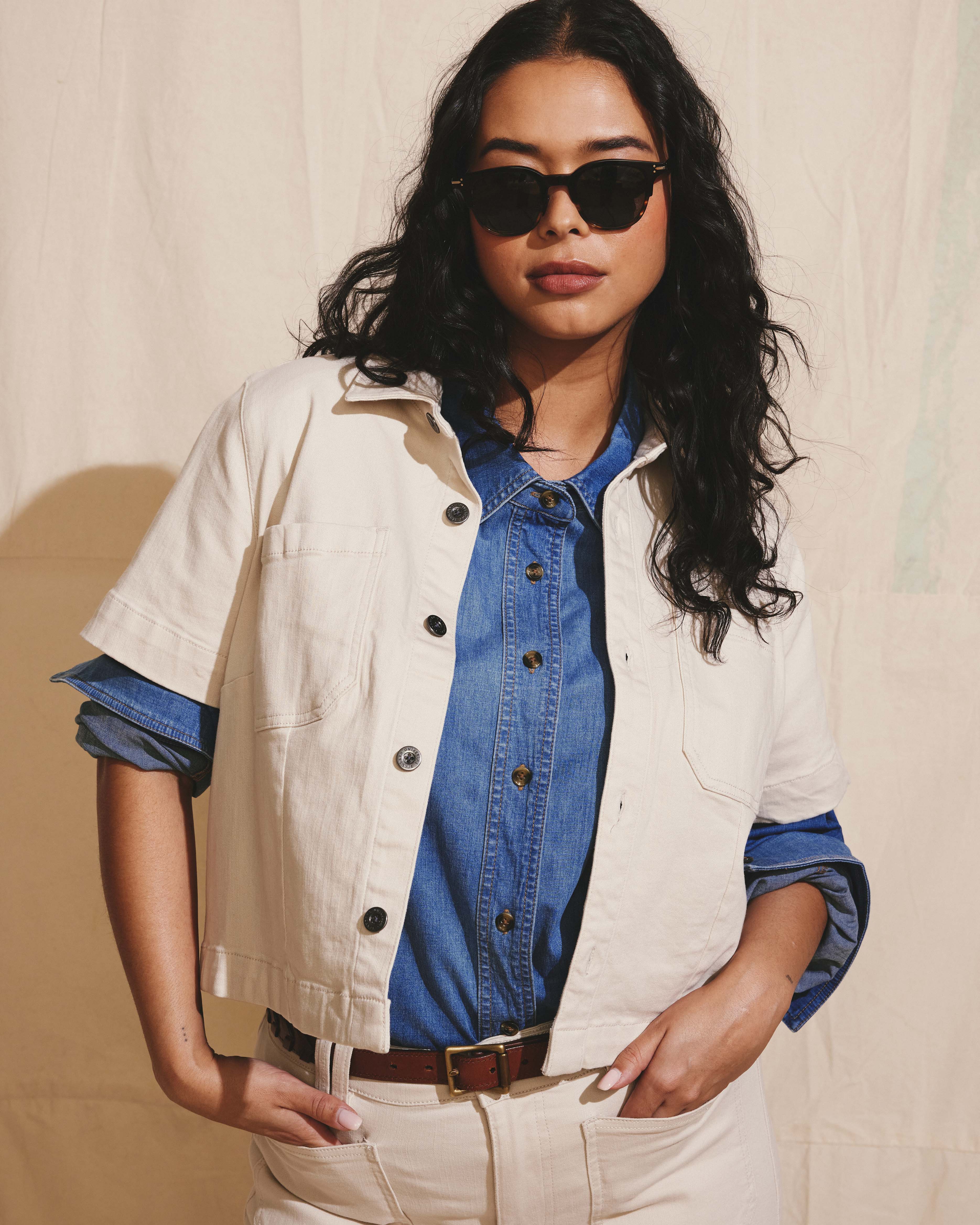 Flynn Short Sleeve Denim Shacket - Ecru