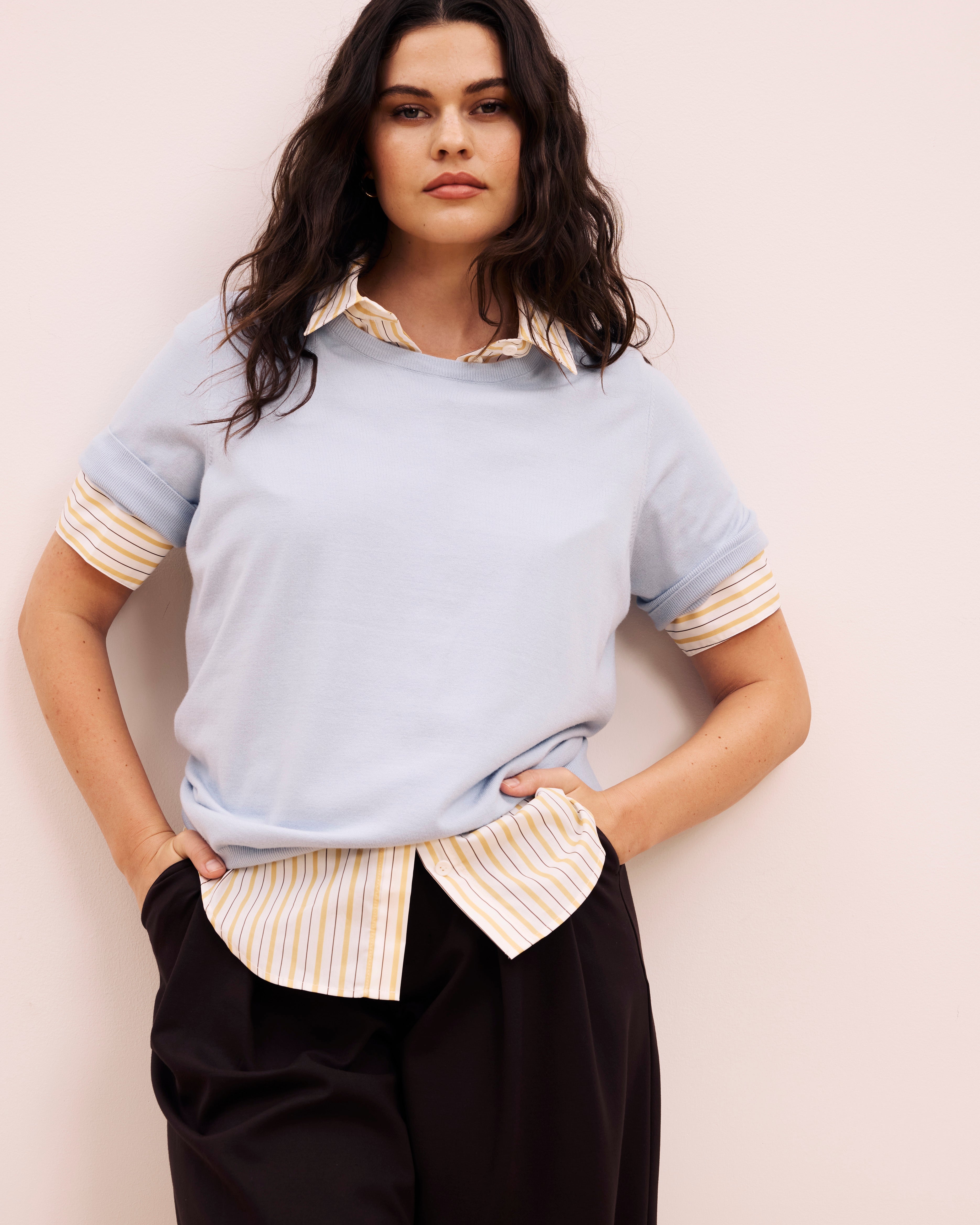 Savvy Fine Knit Sweater Top - Silver Blue