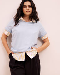 Savvy Fine Knit Sweater Top - Silver Blue