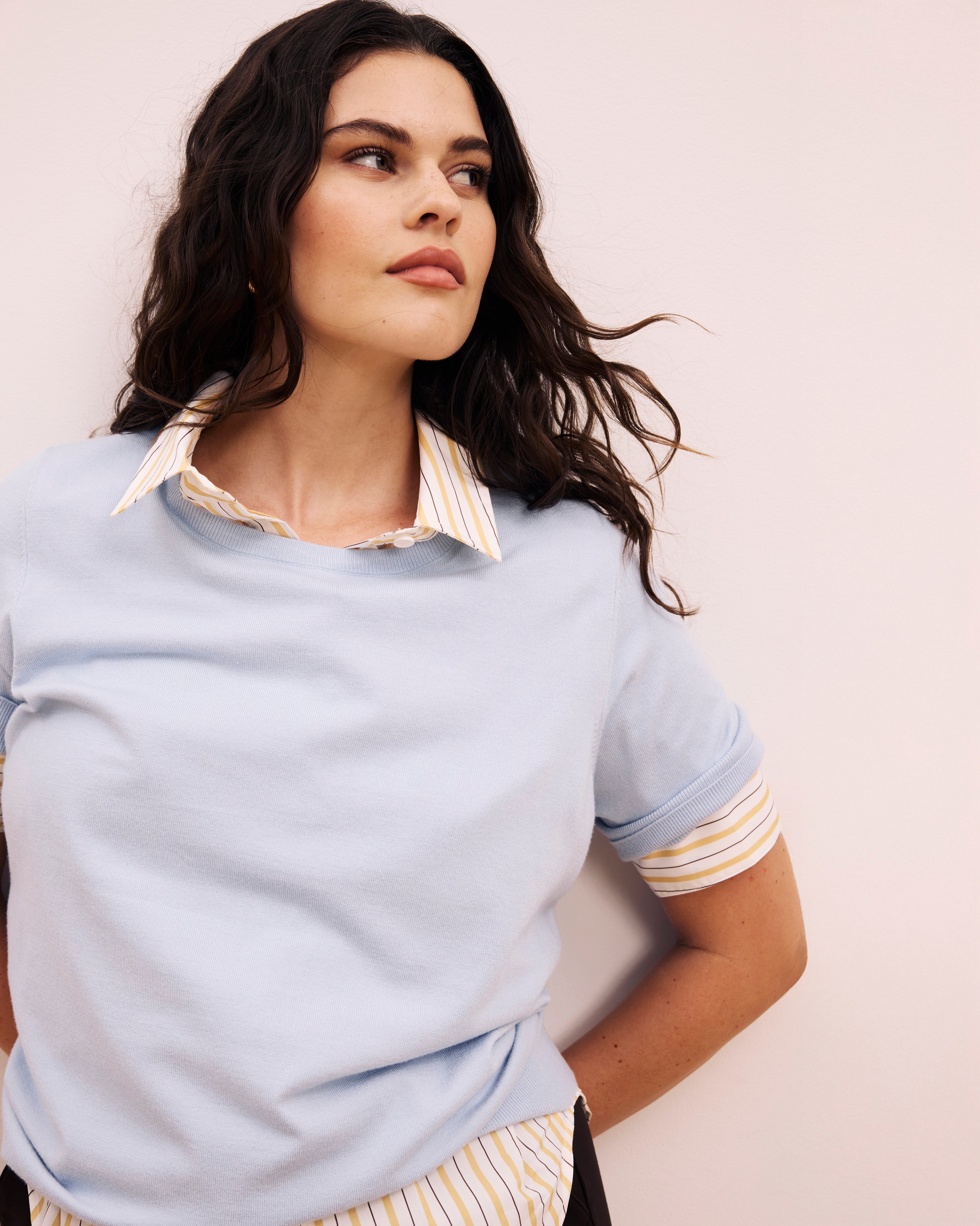 Savvy Fine Knit Sweater Top - Silver Blue