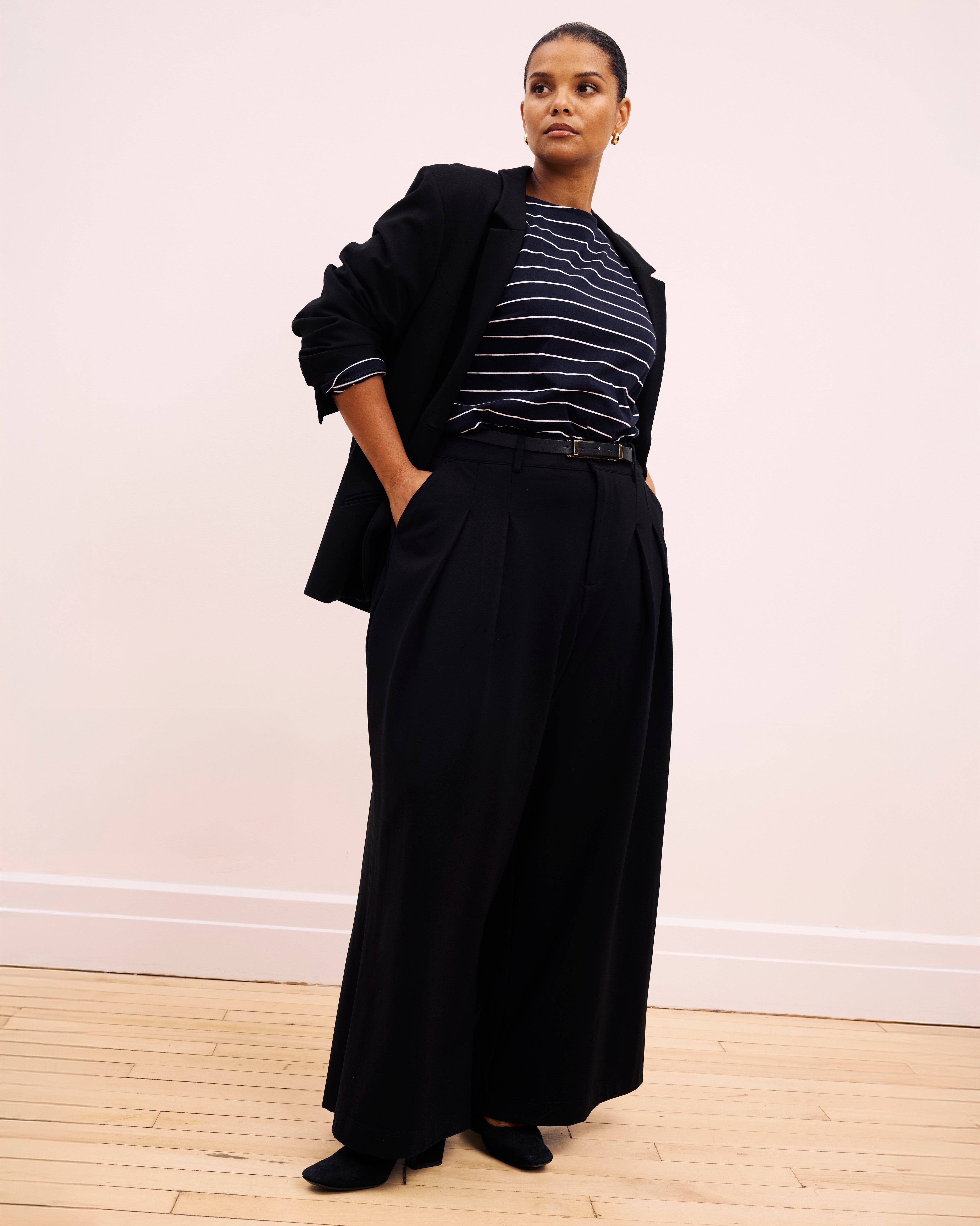 Montauk Breton Stripe Bell Sleeve Top - Navy Pinstripe