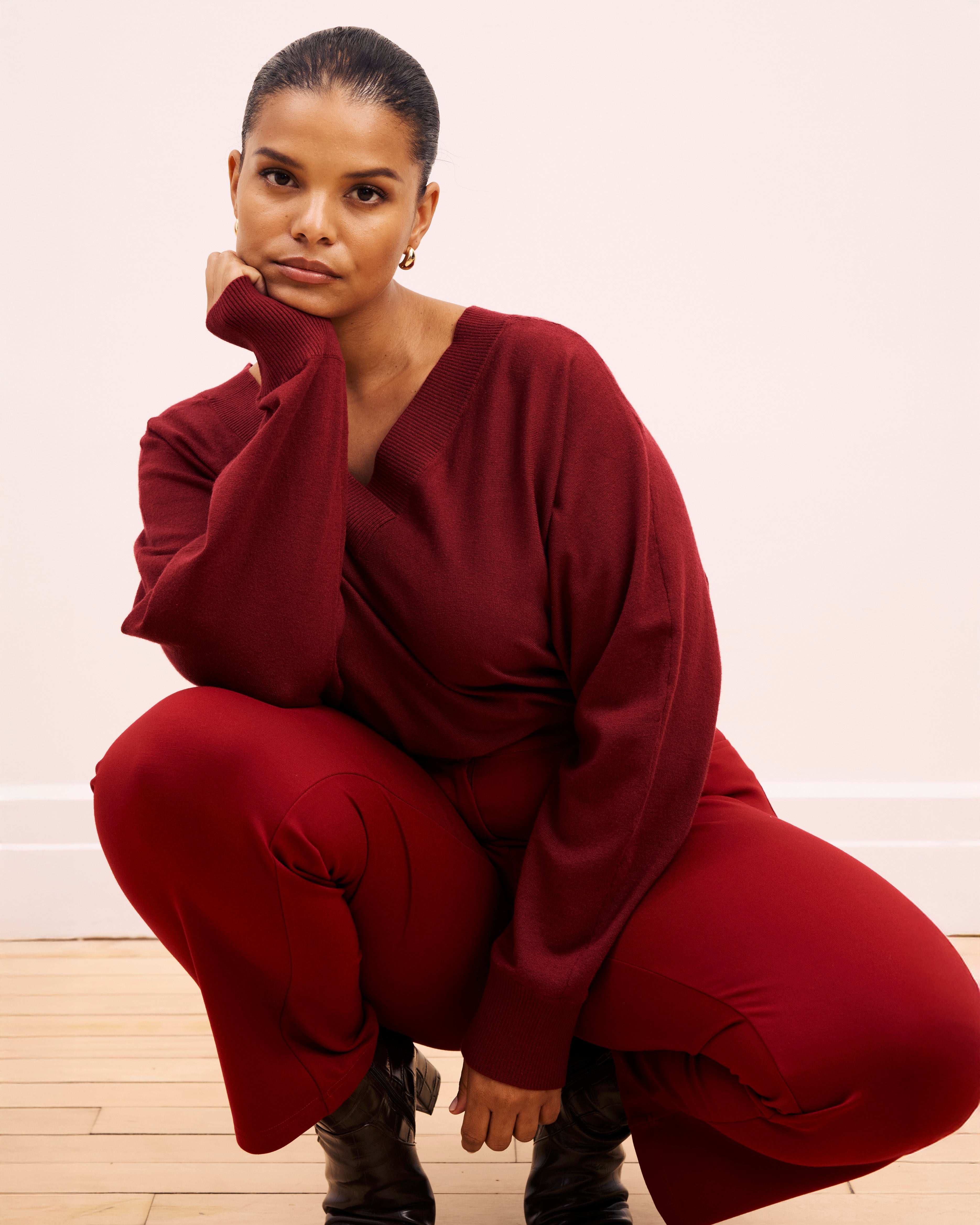 Savvy Fine Knit Sweater Blouse - Garnet