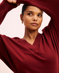 Savvy Fine Knit Sweater Blouse - Garnet