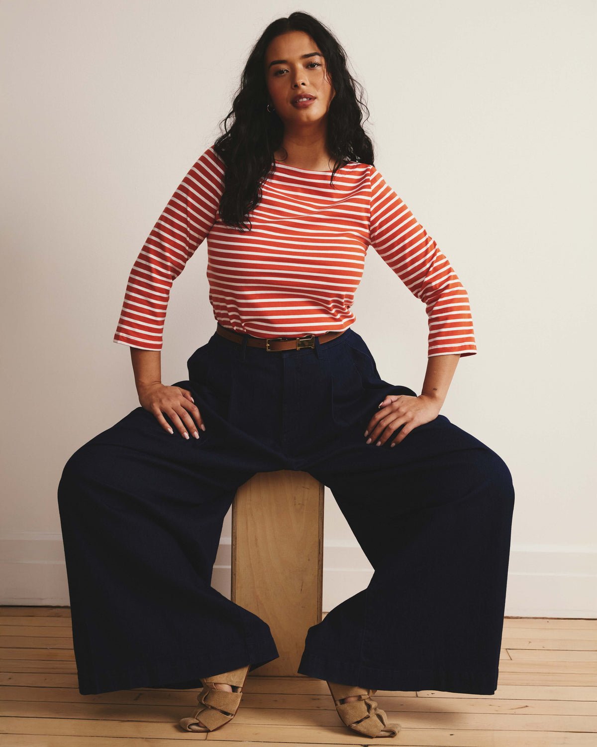 Belle Breton Stripe Jersey Tee - Coral Reef/White Stripe