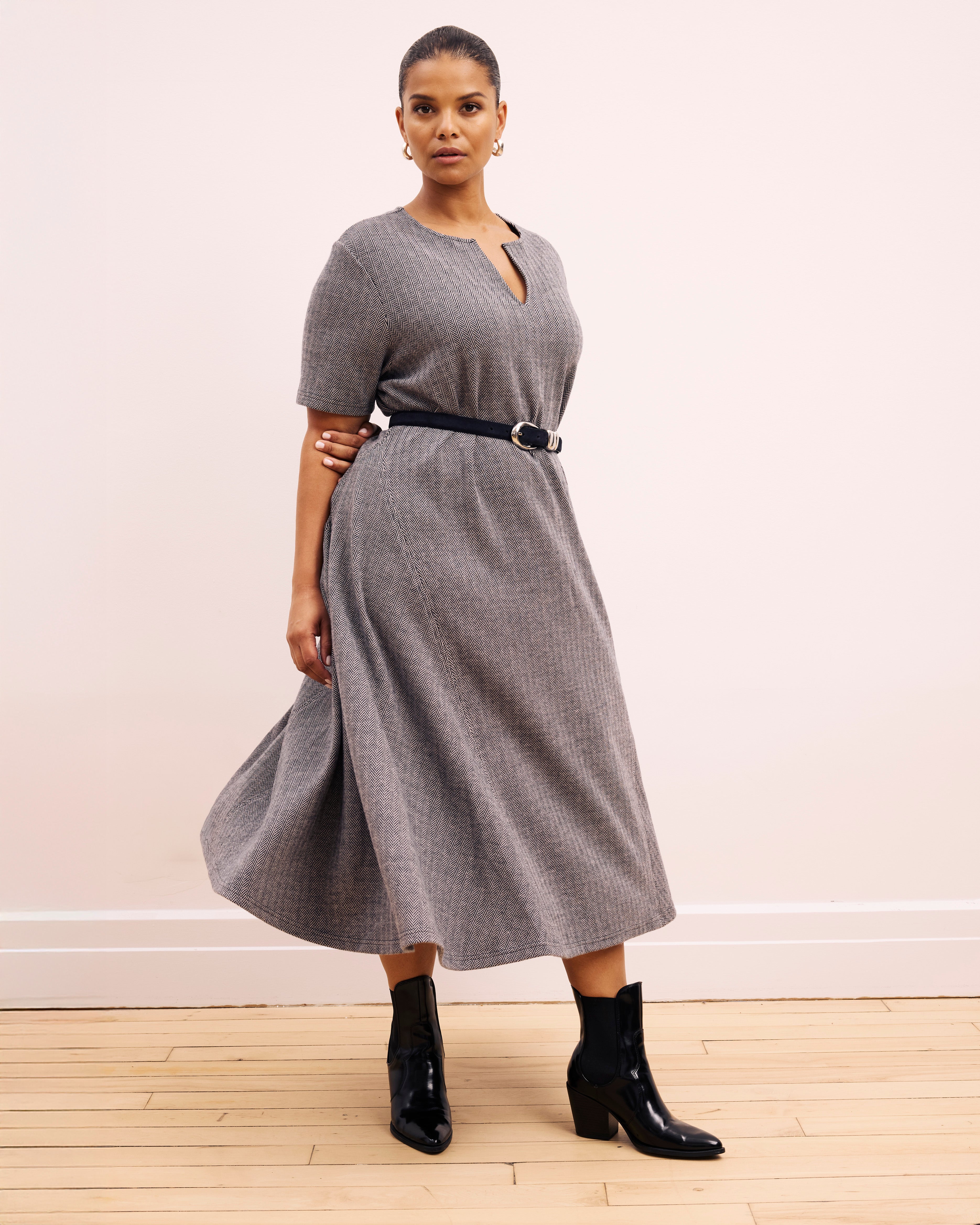 Saskia Ponte Dress - Herringbone Tweed