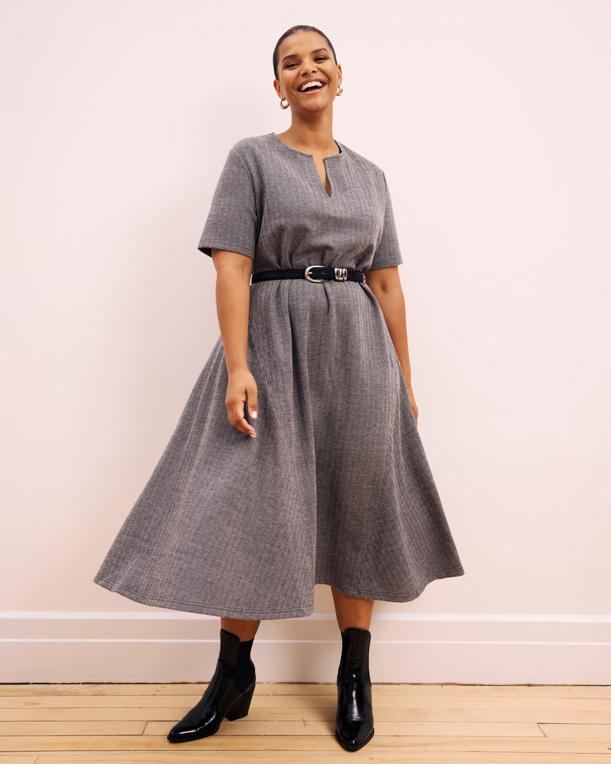 Saskia Ponte Dress - Herringbone Tweed