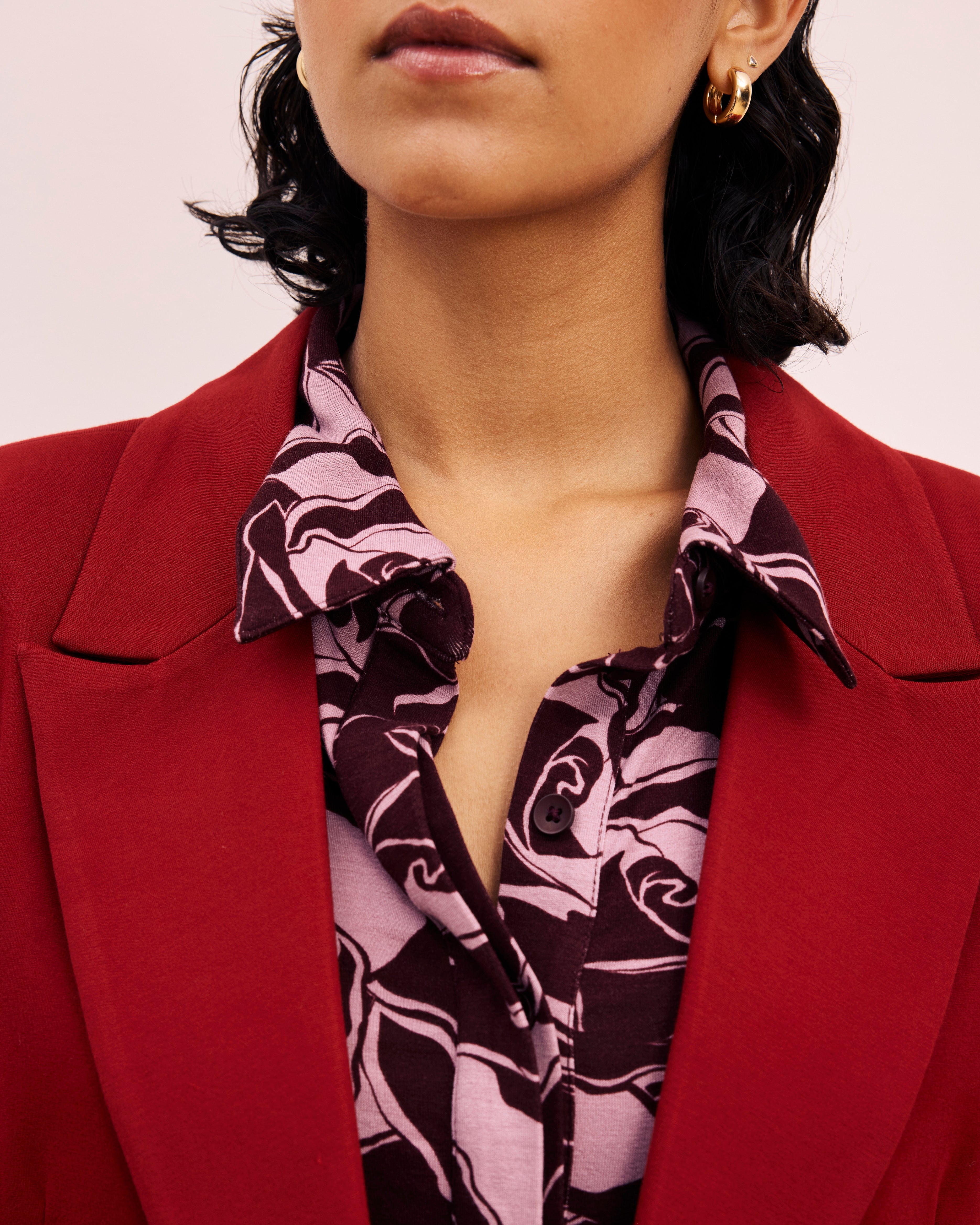 Bianca Double Breasted Ponte Blazer - Garnet