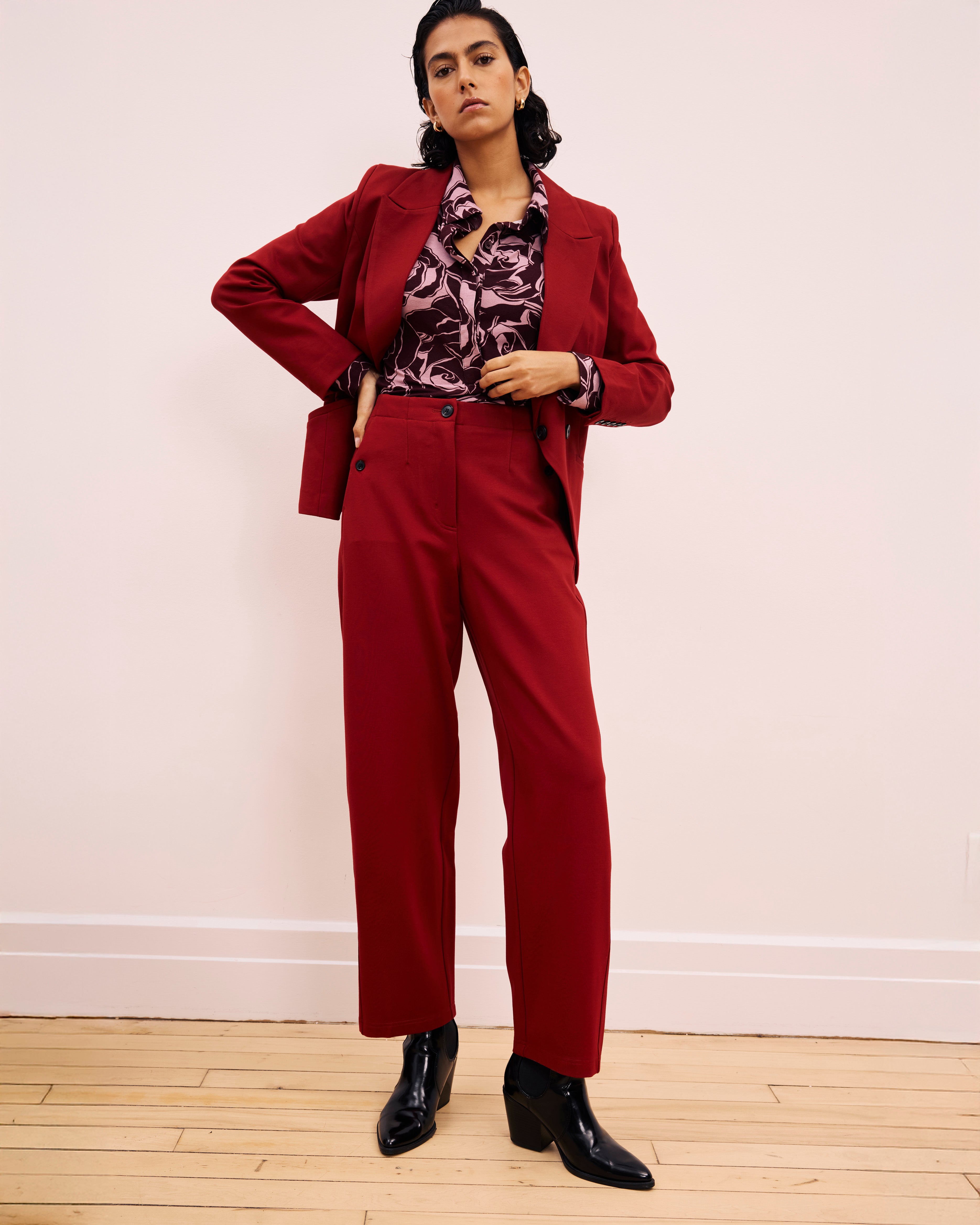 Audrey Tailored Ponte Pants - Garnet