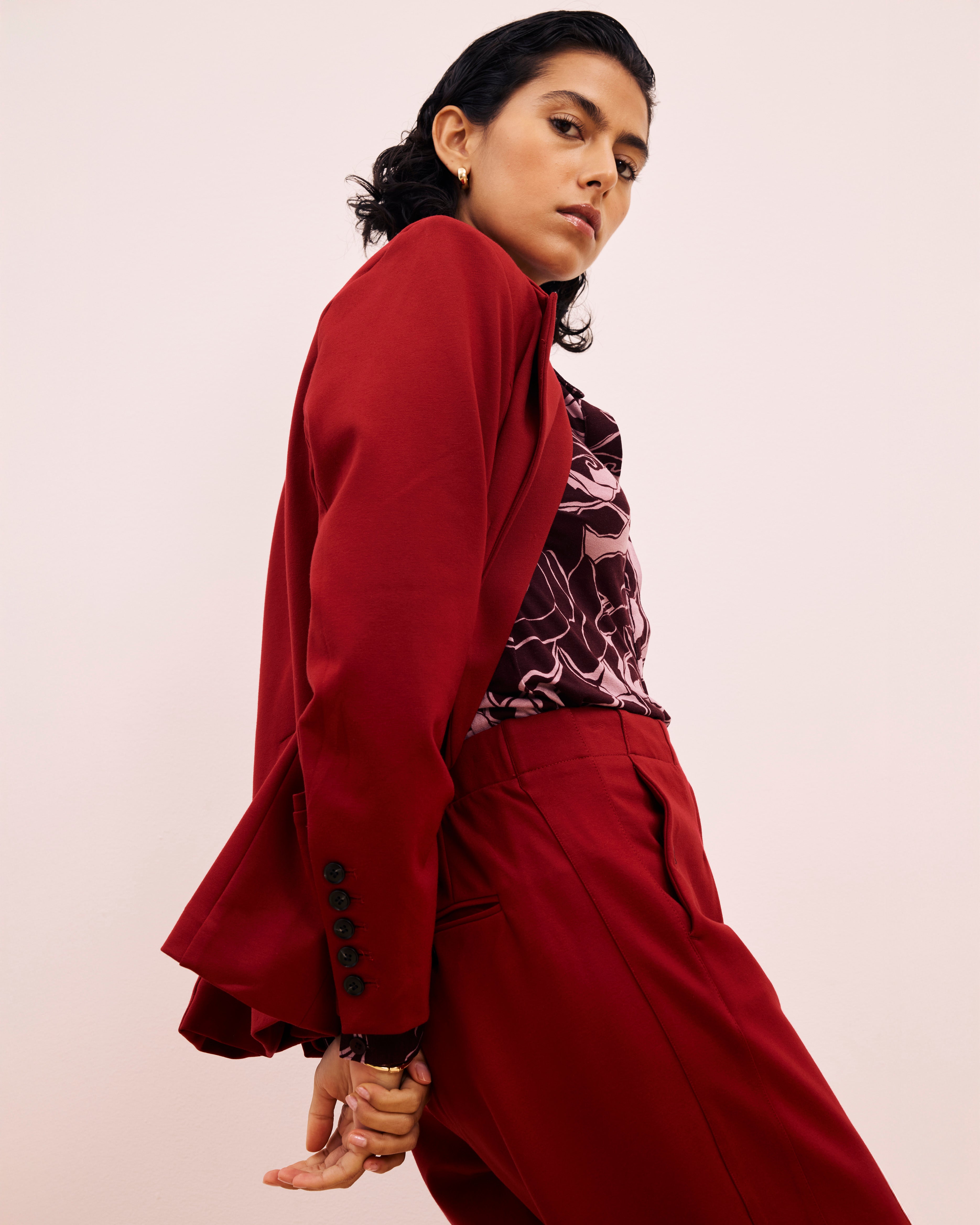 Bianca Double Breasted Ponte Blazer - Garnet