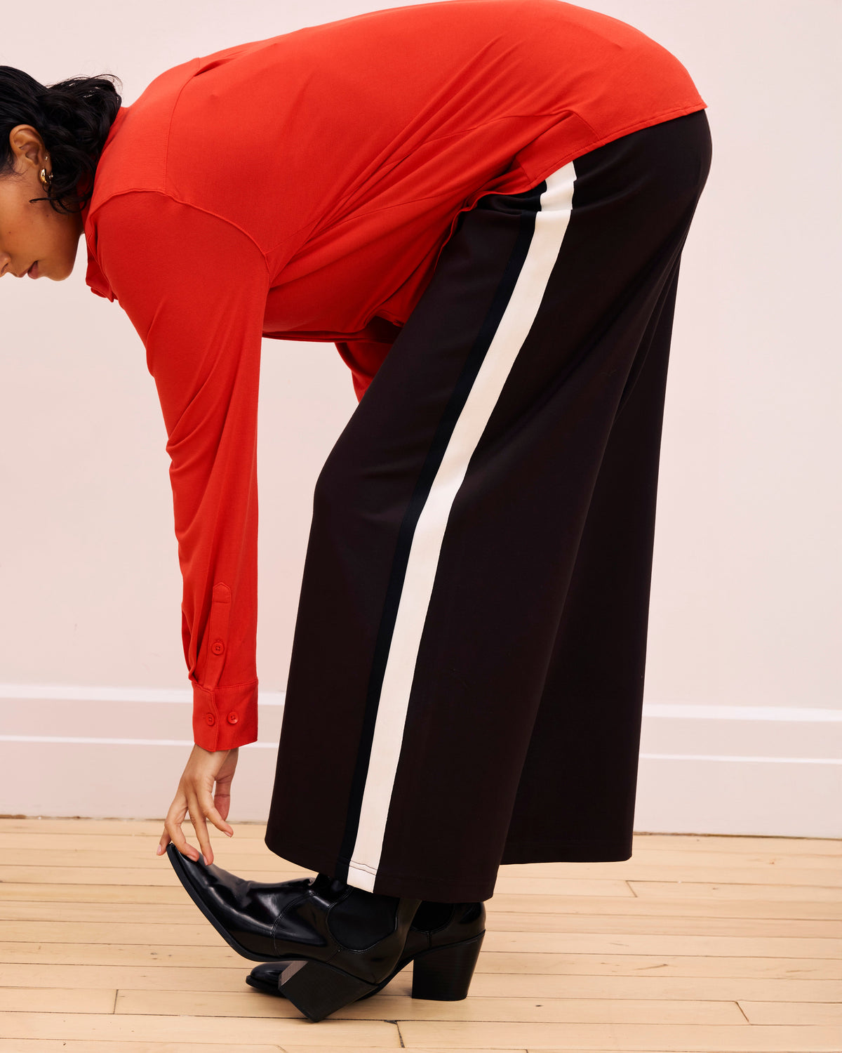 Stephanie Wide Leg Stripe Ponte Pants 30 Inch - Espresso with Black/Ecru Stripe