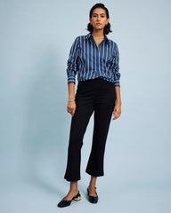 Amaya Ponte Kick Flare Pants - Slate Pinstripe