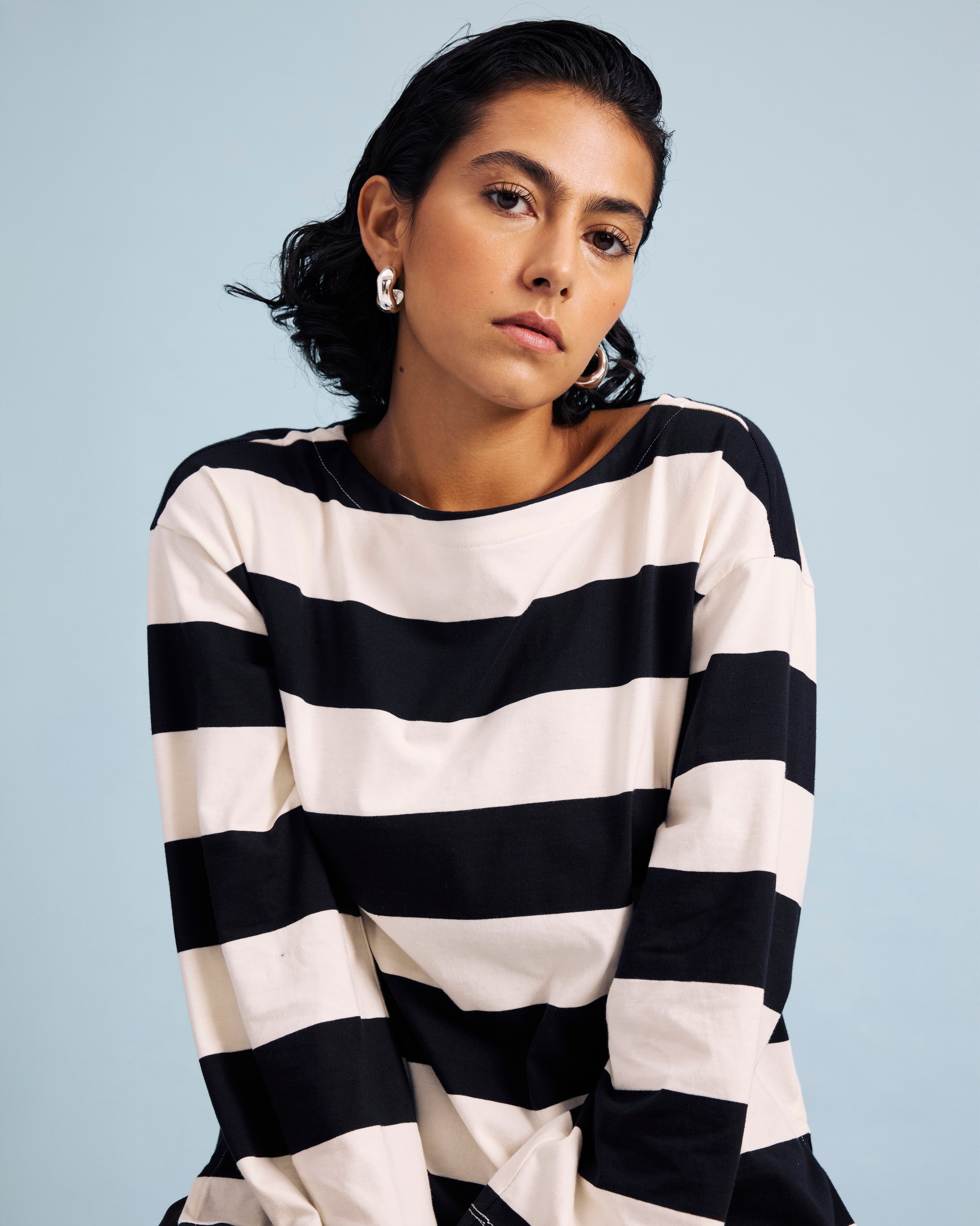 Montauk Breton Stripe Bell Sleeve Top - Ecru/Black Rugby Stripe